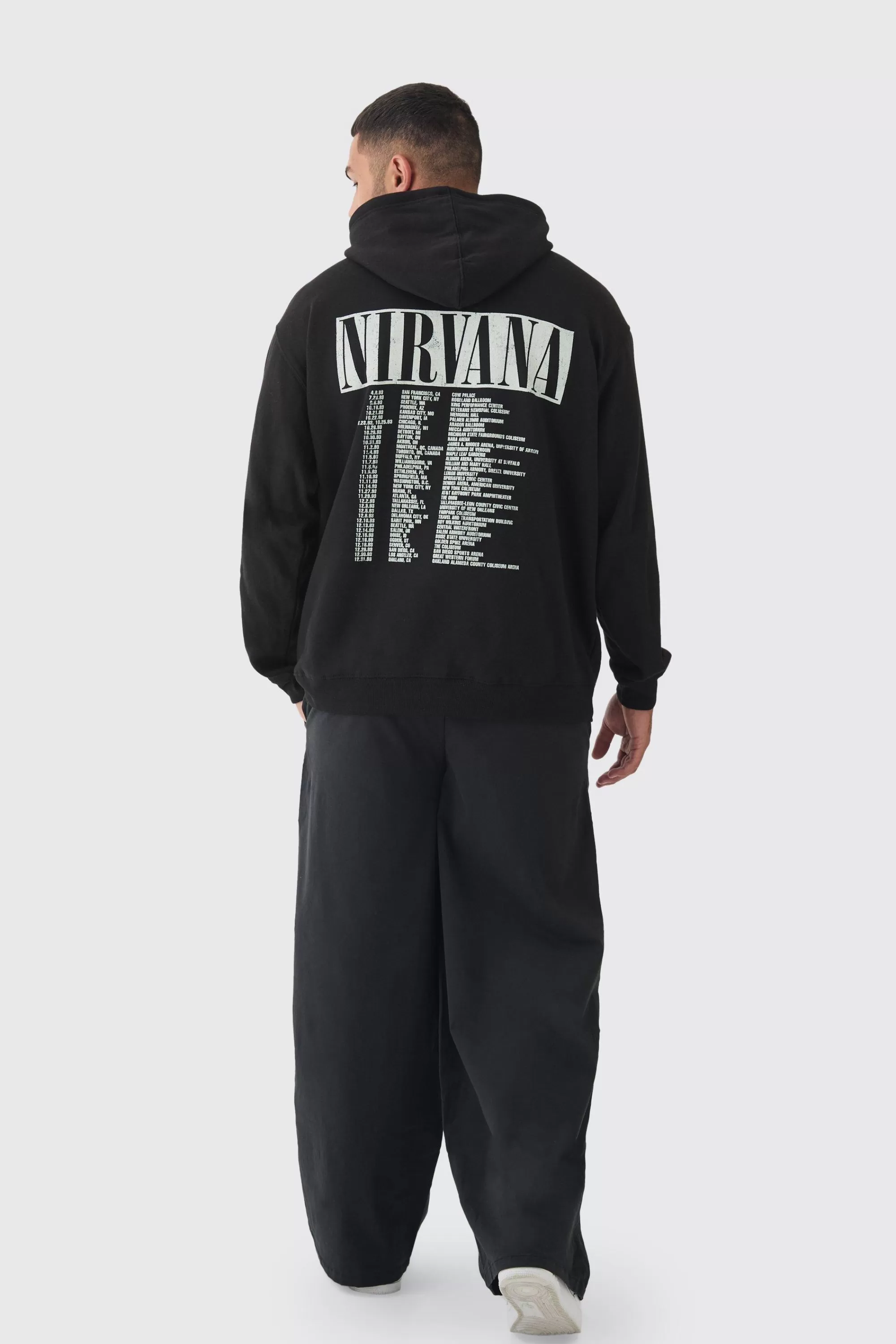 boohooMAN Plus Oversized Nirvana License Tour Date License Hoodie | UK