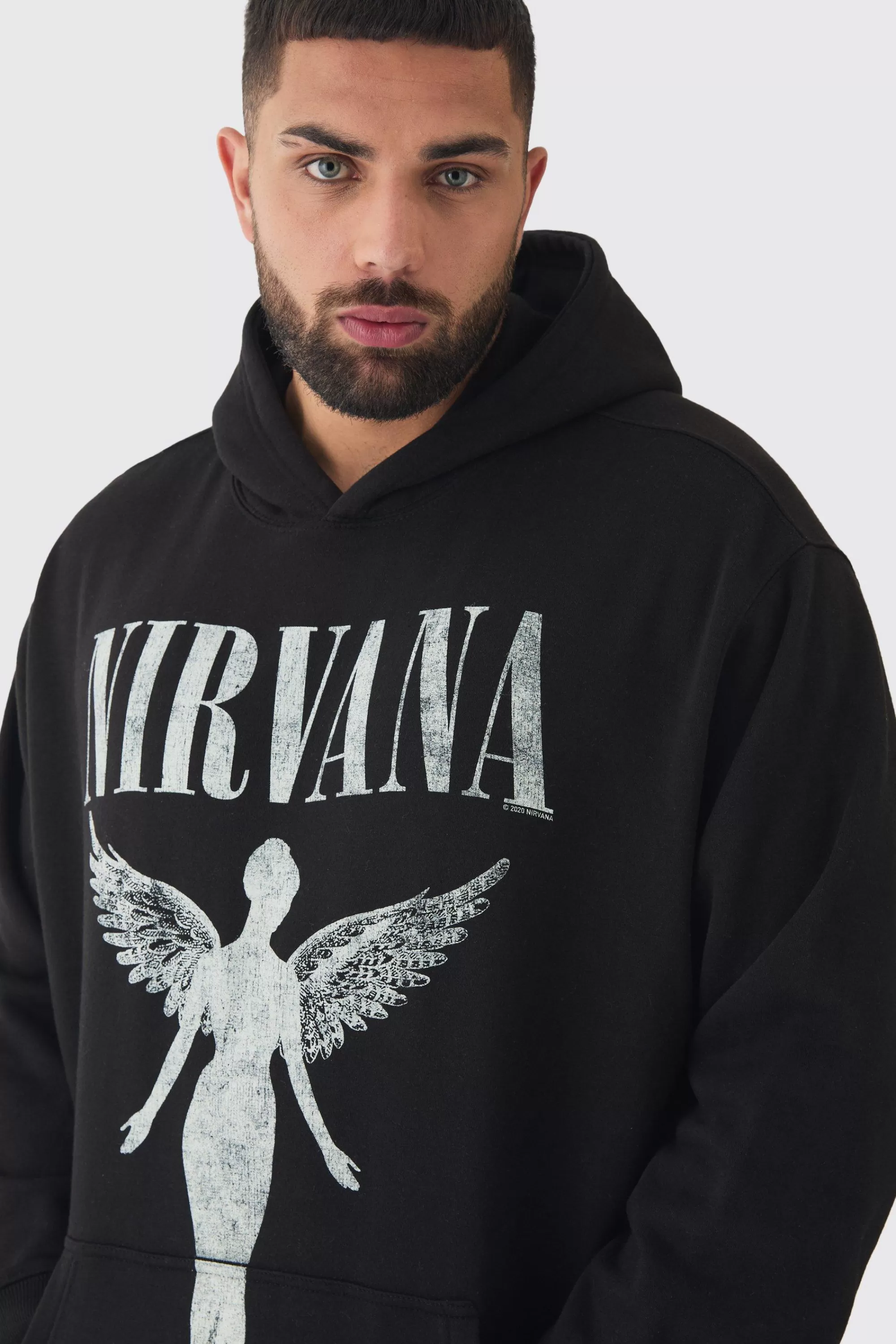 boohooMAN Plus Oversized Nirvana License Tour Date License Hoodie | UK