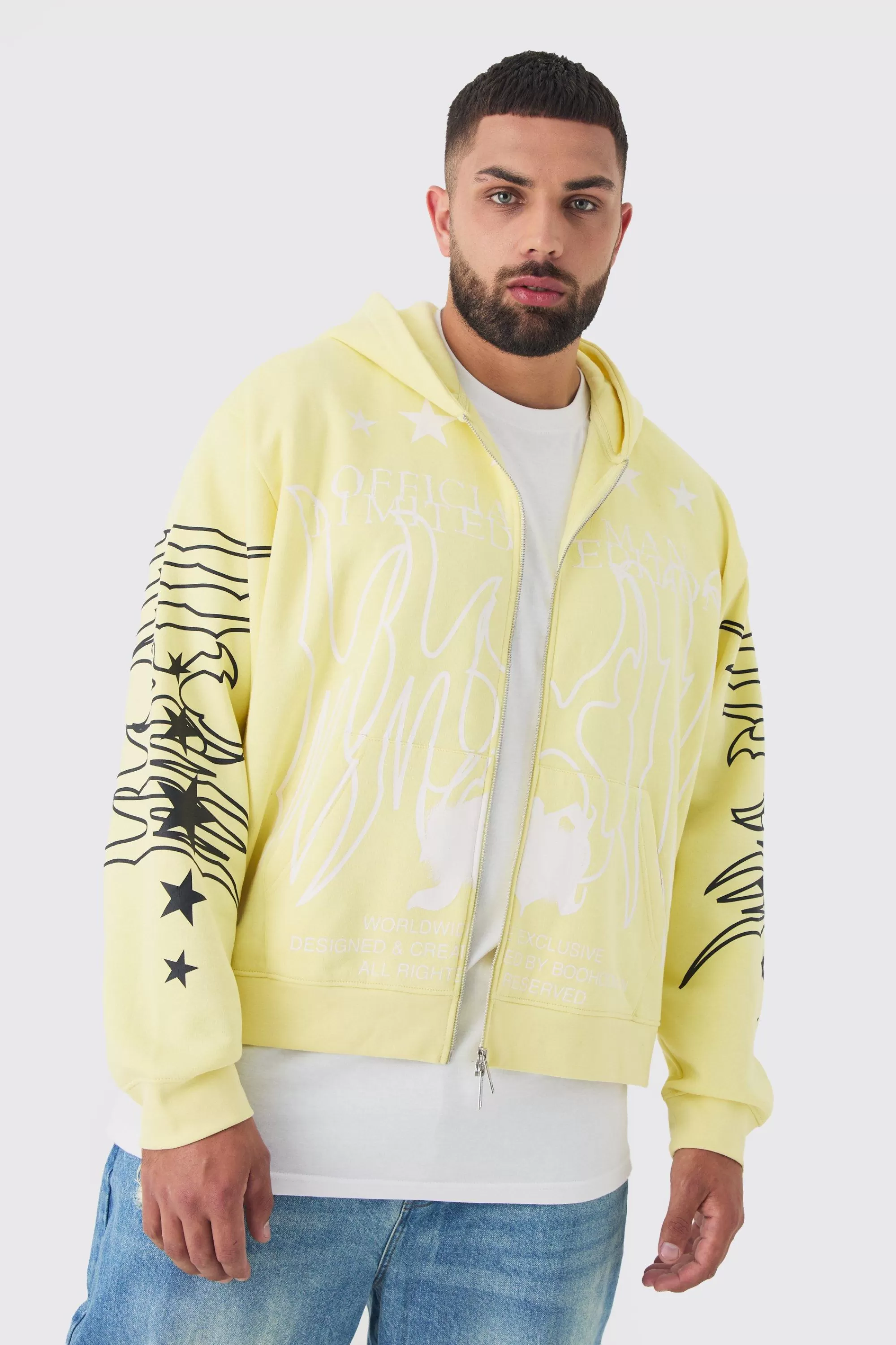 boohooMAN Plus Oversized Official Man Print Hoodie | UK