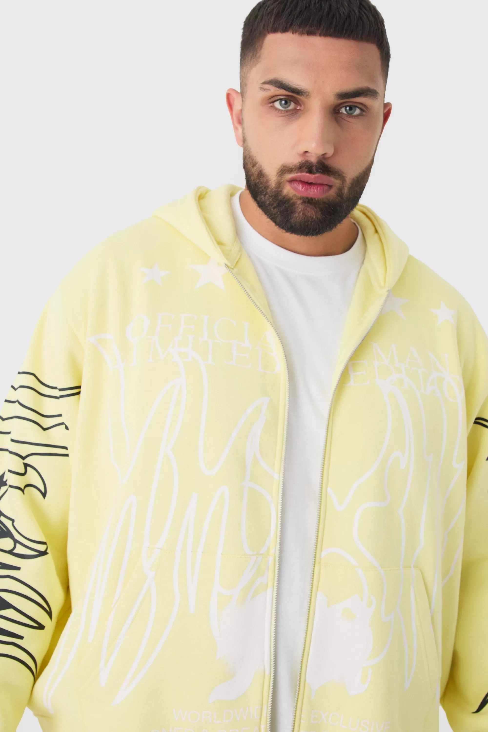 boohooMAN Plus Oversized Official Man Print Hoodie | UK