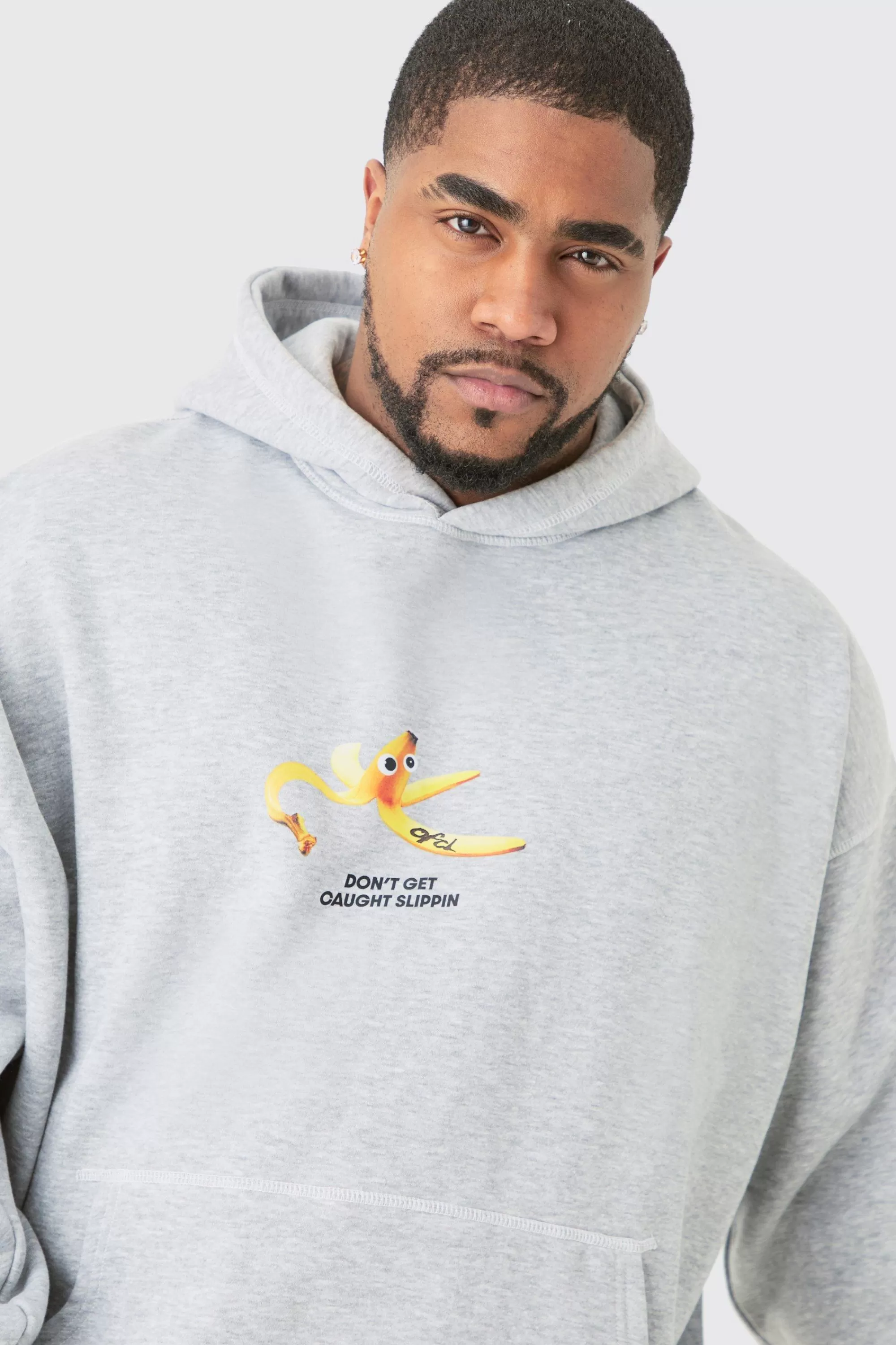 boohooMAN Plus Oversized Plush Boxy Drop Shoulder Printed Hoodie | UK