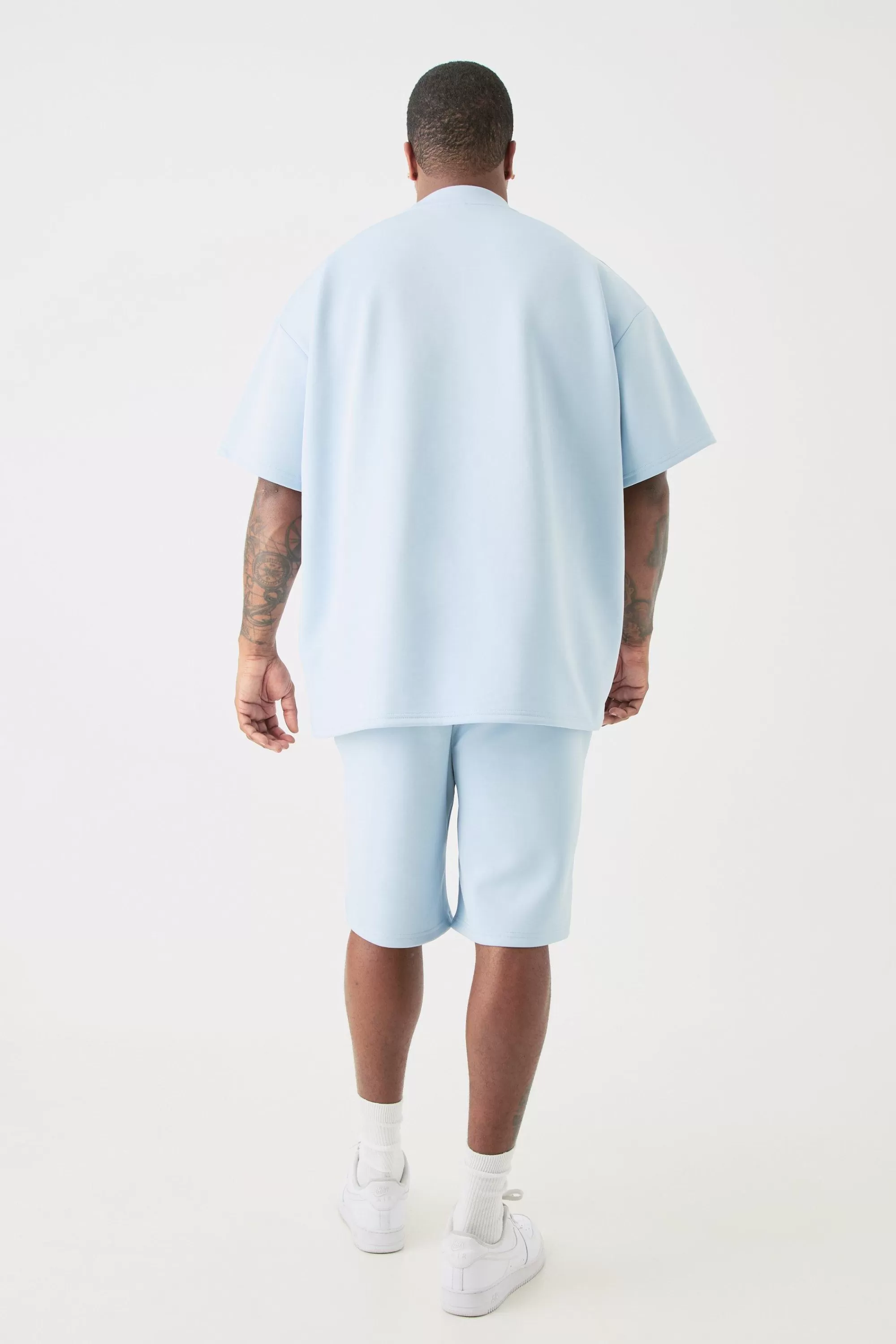 boohooMAN Plus Oversized Scuba T-shirt & Relaxed Short Set | UK
