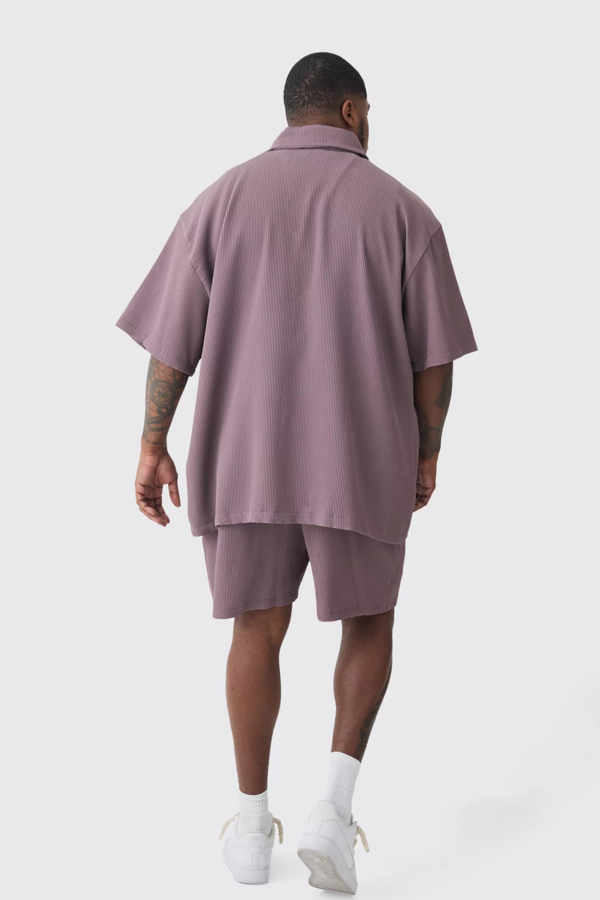 boohooMAN Plus Oversized Short Sleeve Pleated Shirt & Short Set In | UK