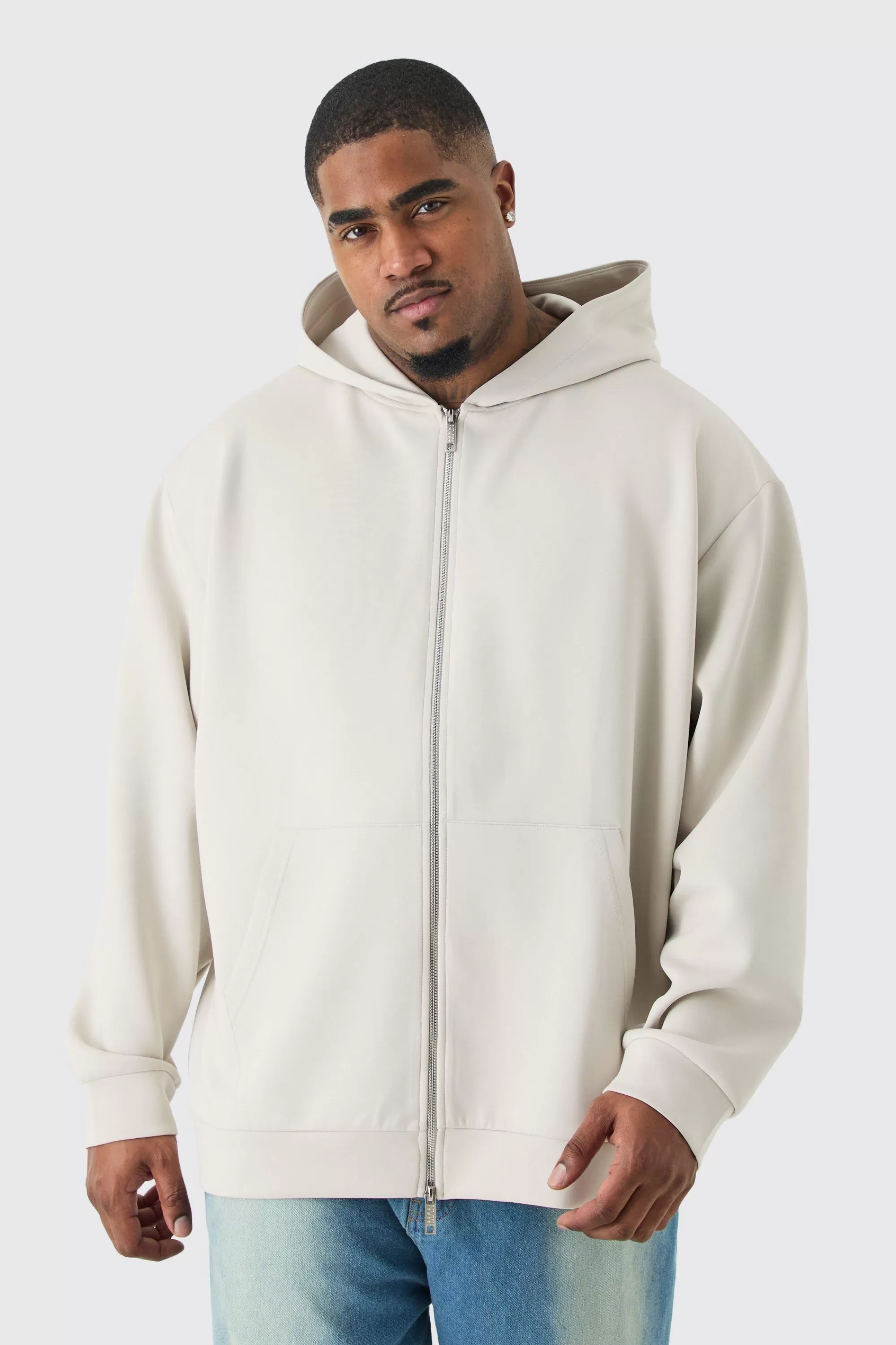 boohooMAN Plus Oversized Zip Through Scuba Hoodie | UK