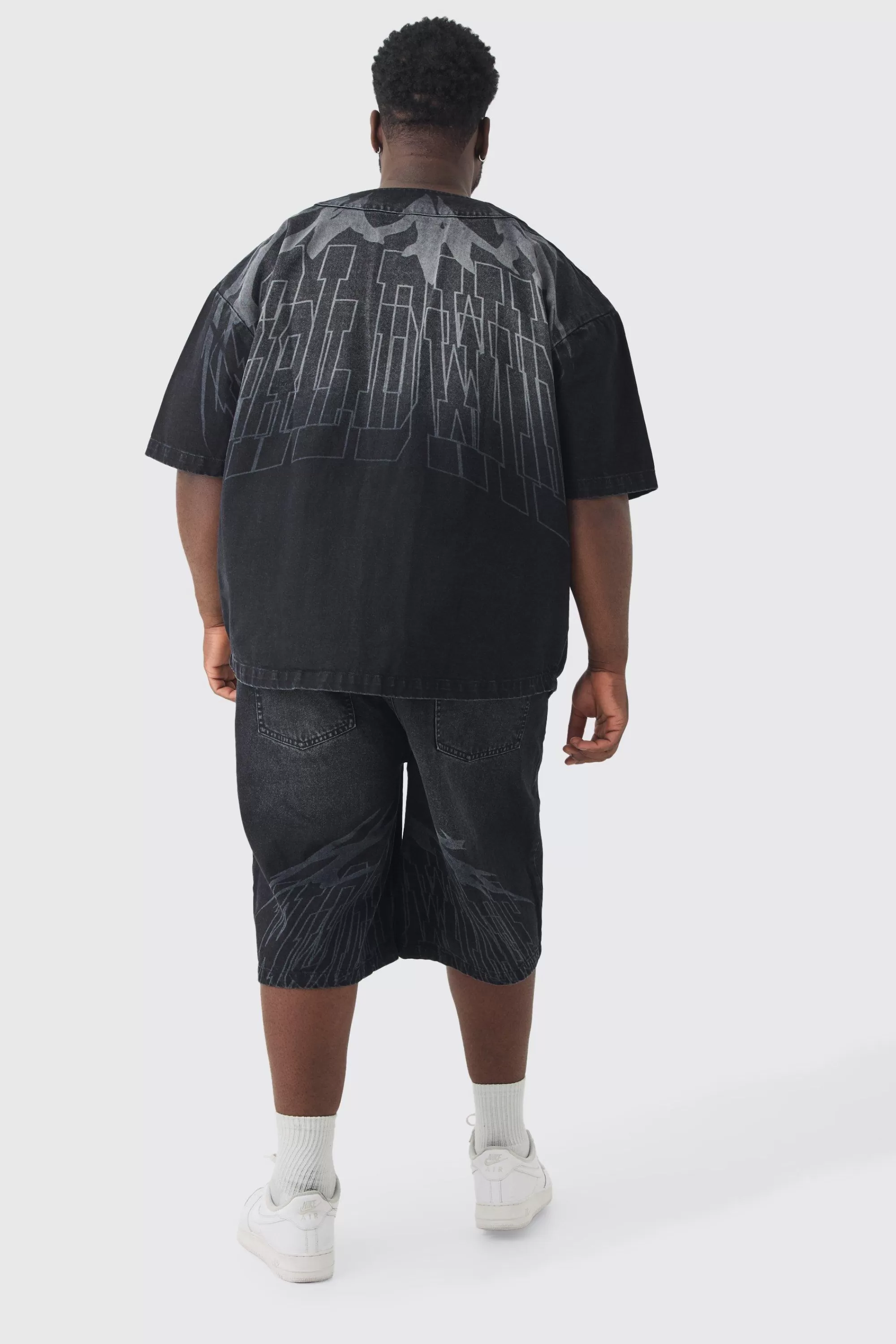 boohooMAN Plus Printed Embroidery Denim Shirt | UK