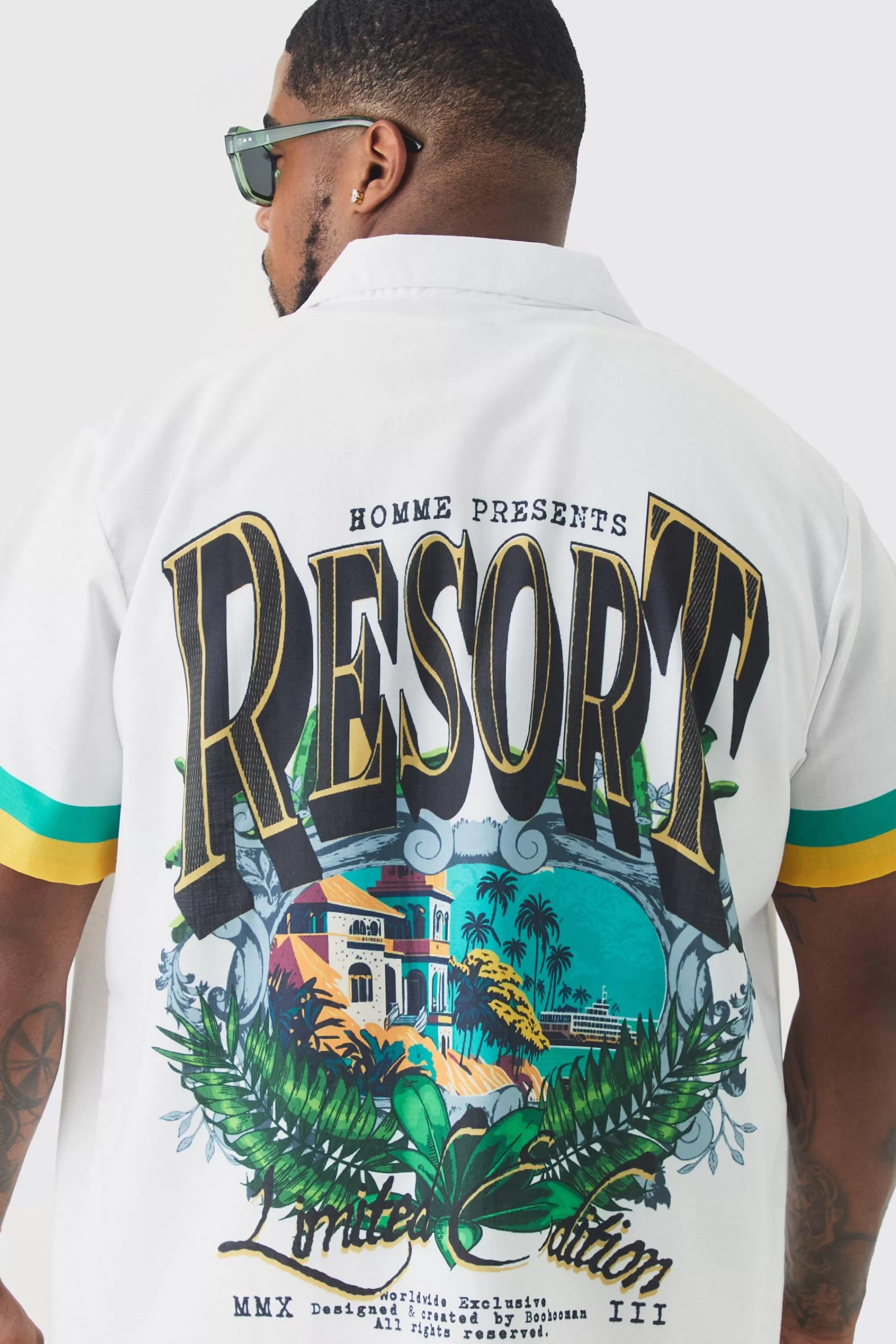boohooMAN Plus Regular Resort Print Shirt & Swim Short Set In | UK