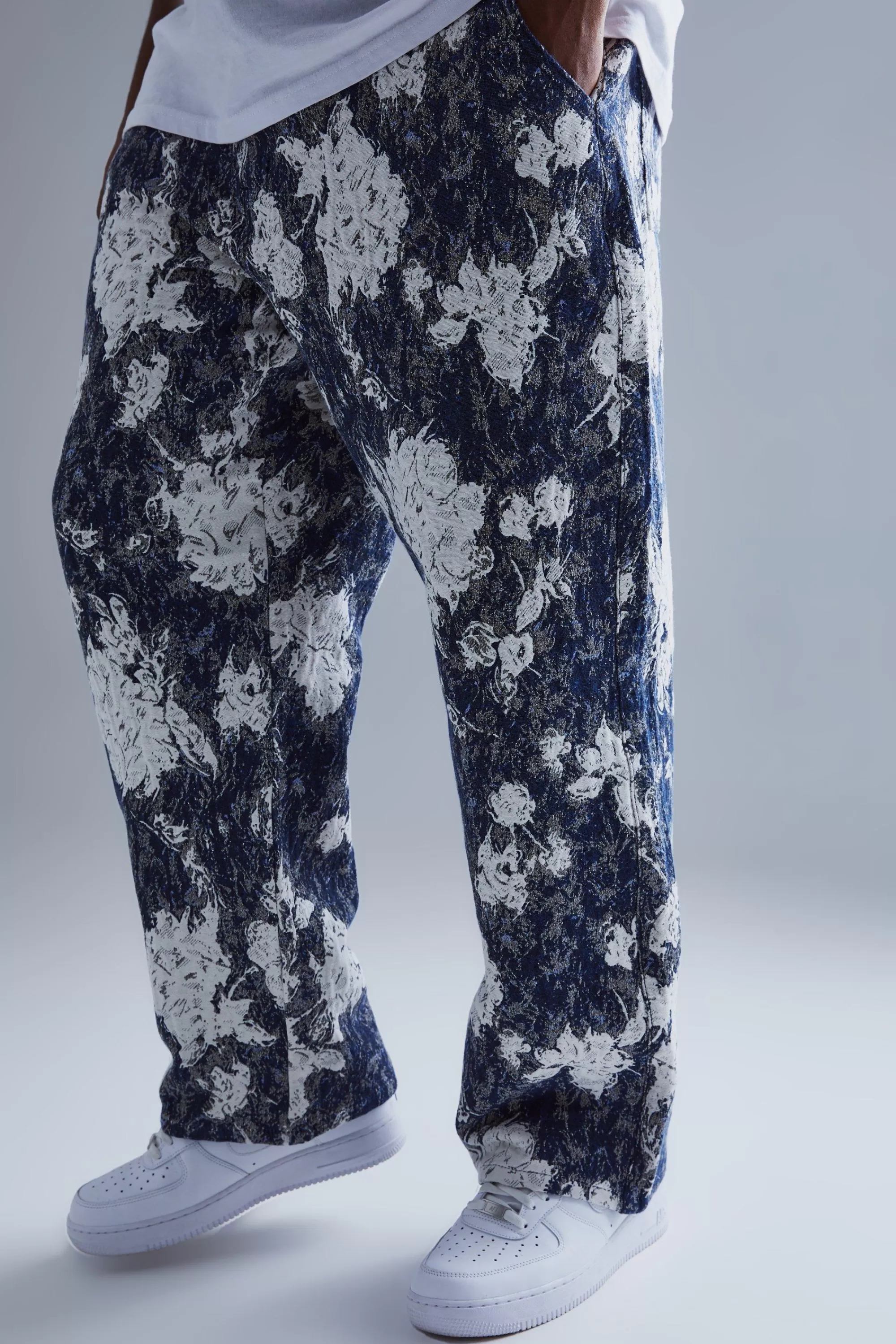 boohooMAN Plus Relaxed Fit Tapestry Trouser | UK