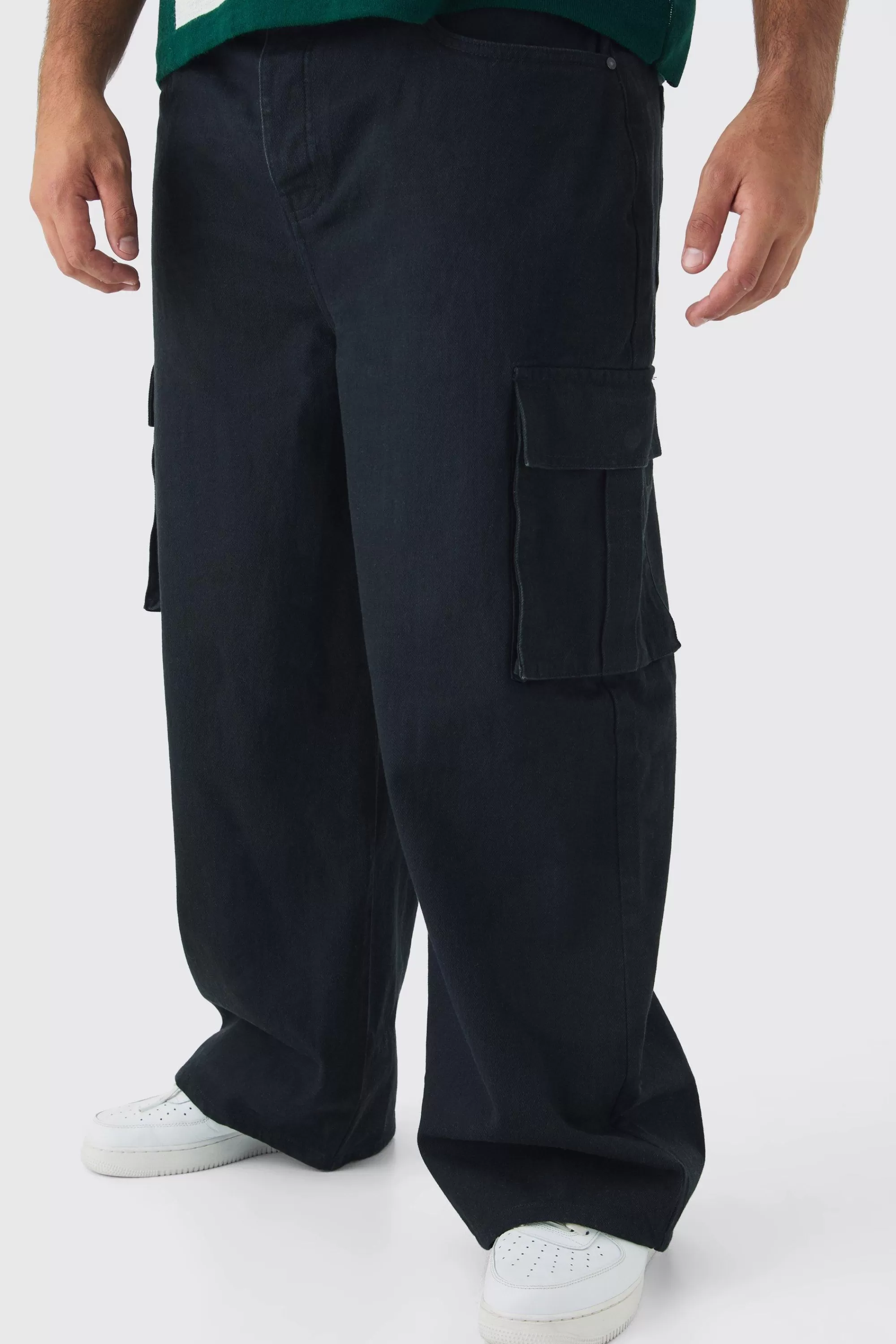 boohooMAN Plus Relaxed Rigid Cargo Jeans | UK