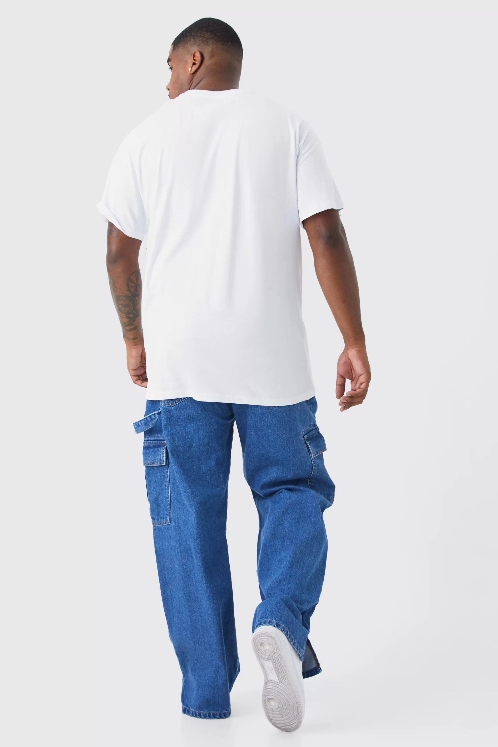 boohooMAN Plus Relaxed Rigid Carpenter Split Hem Jean | UK