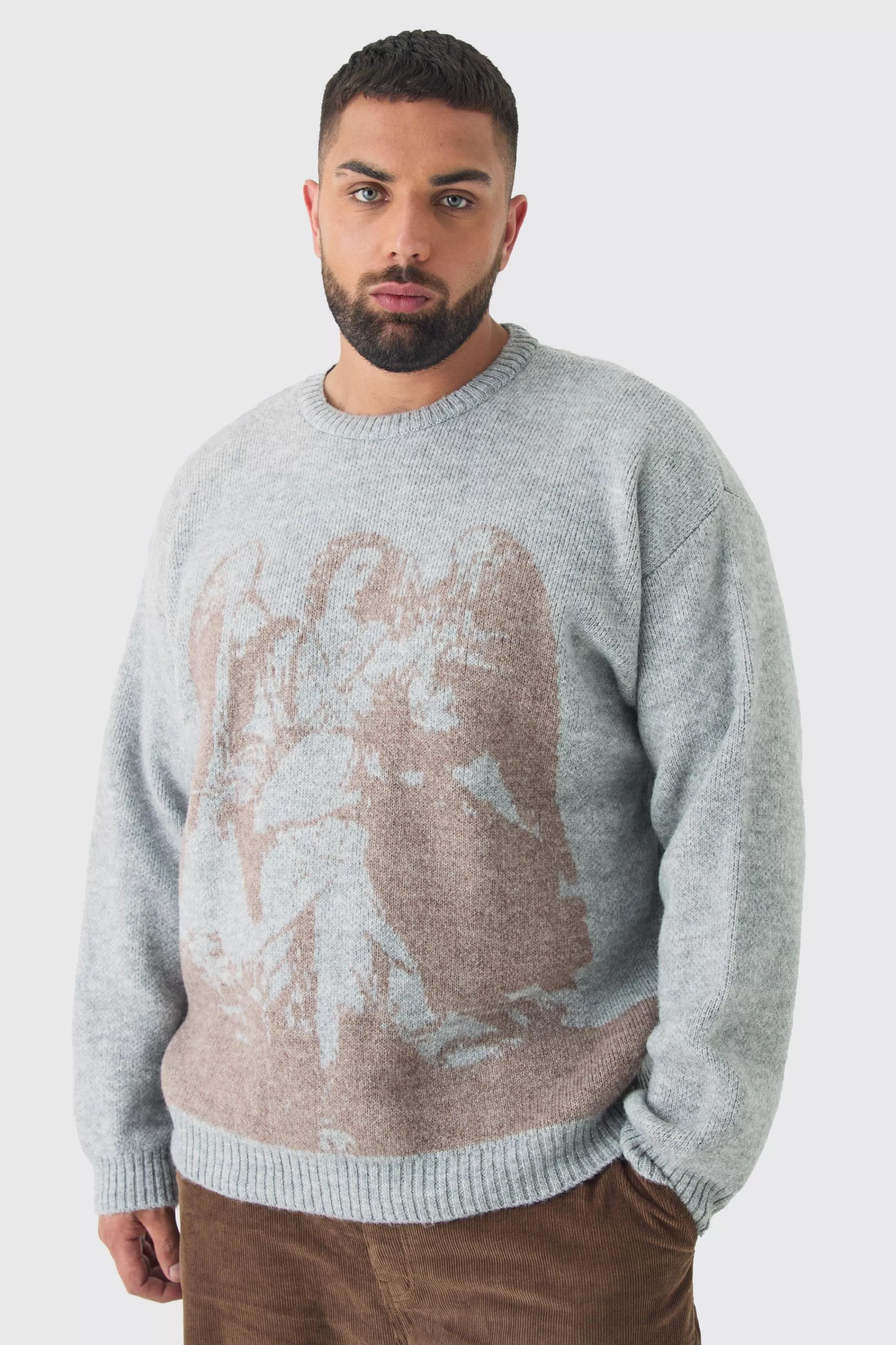 boohooMAN Plus Renaissance Oversized Fluffy Knitted Sweat | UK