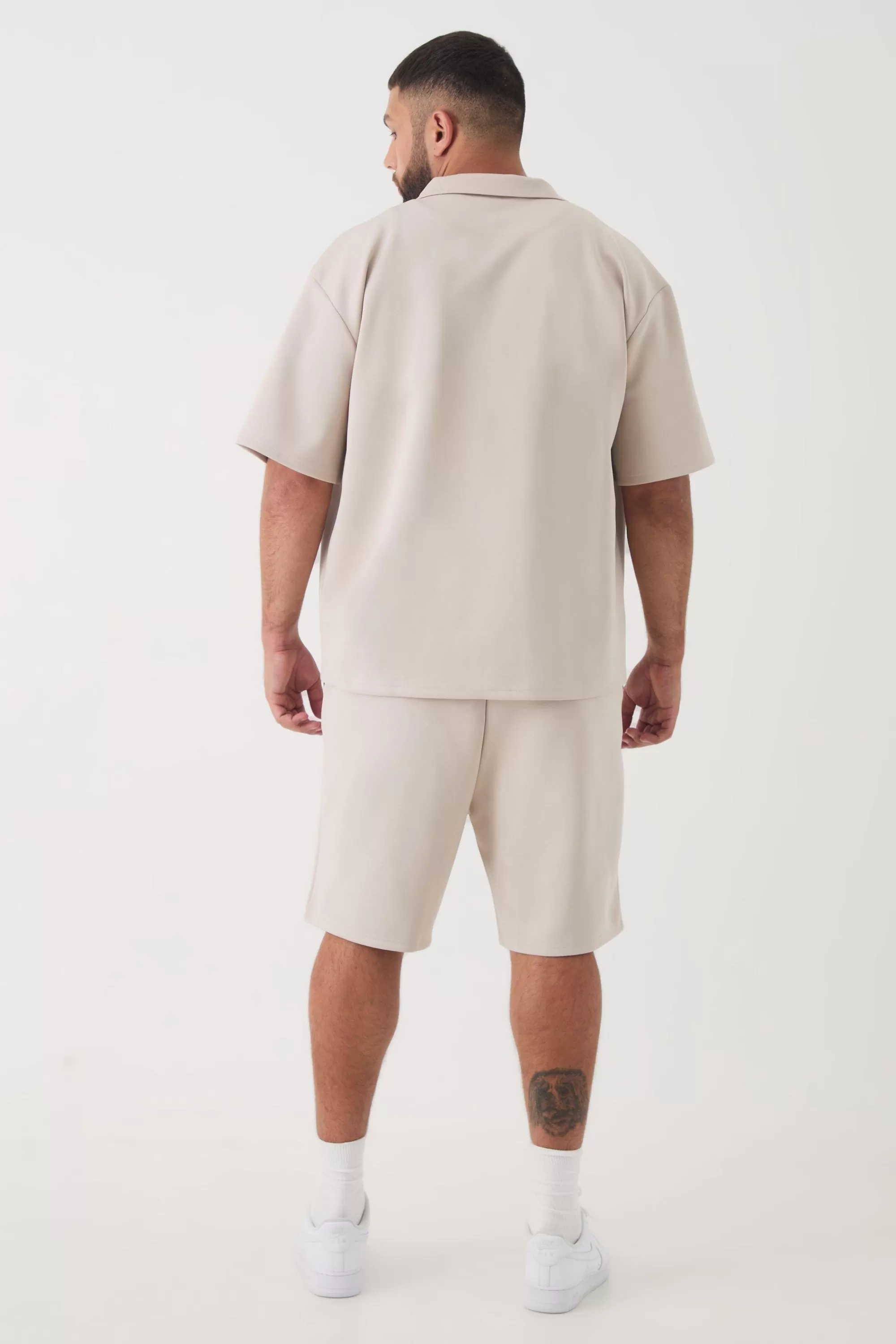 boohooMAN Plus Scuba Drop Revere Shirt & Short Set | UK