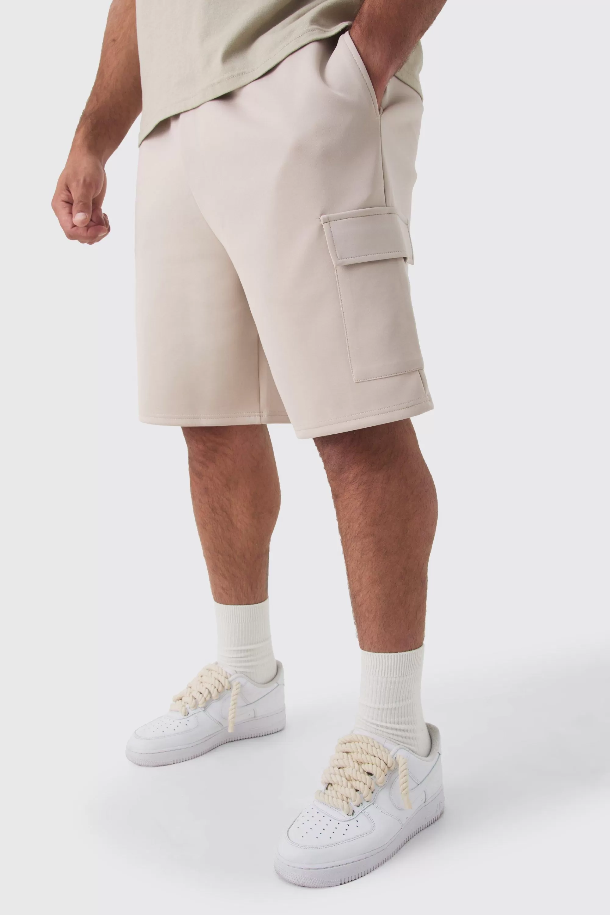 boohooMAN Plus Scuba Relaxed Cargo Shorts | UK