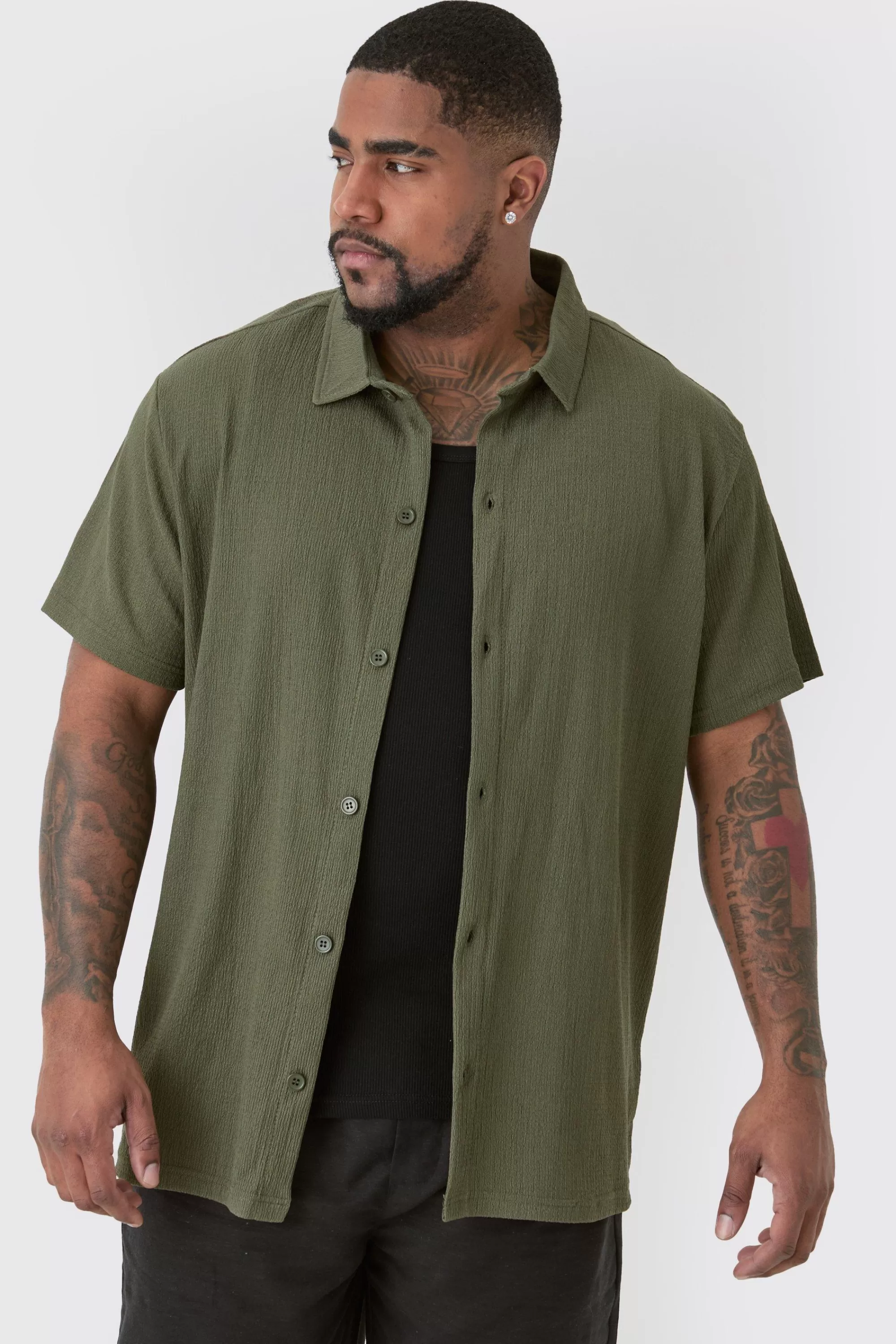 boohooMAN Plus Short Sleeve Regular Textured Shirt In | UK
