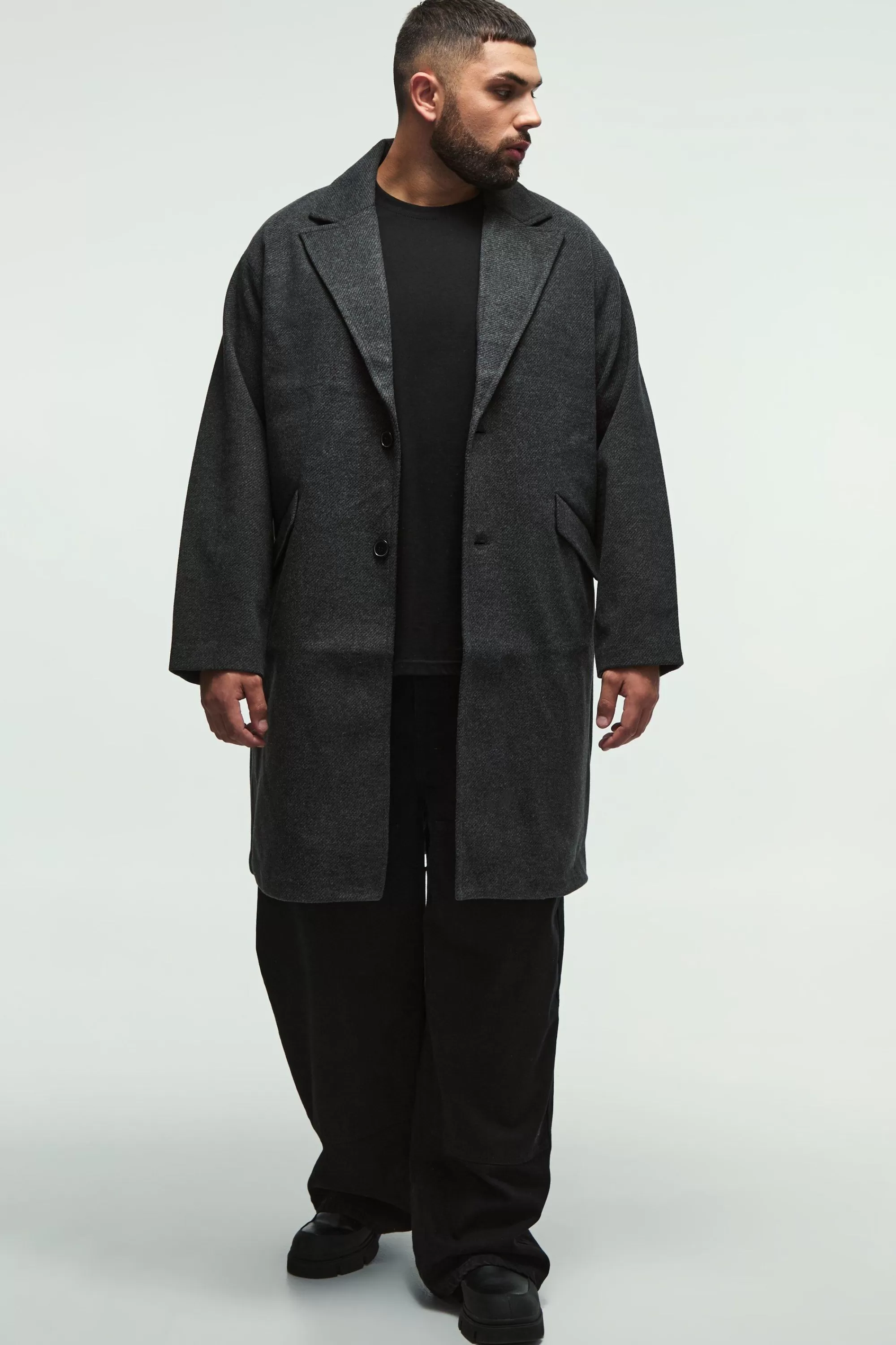 boohooMAN Plus Single Breasted Overcoat In | UK