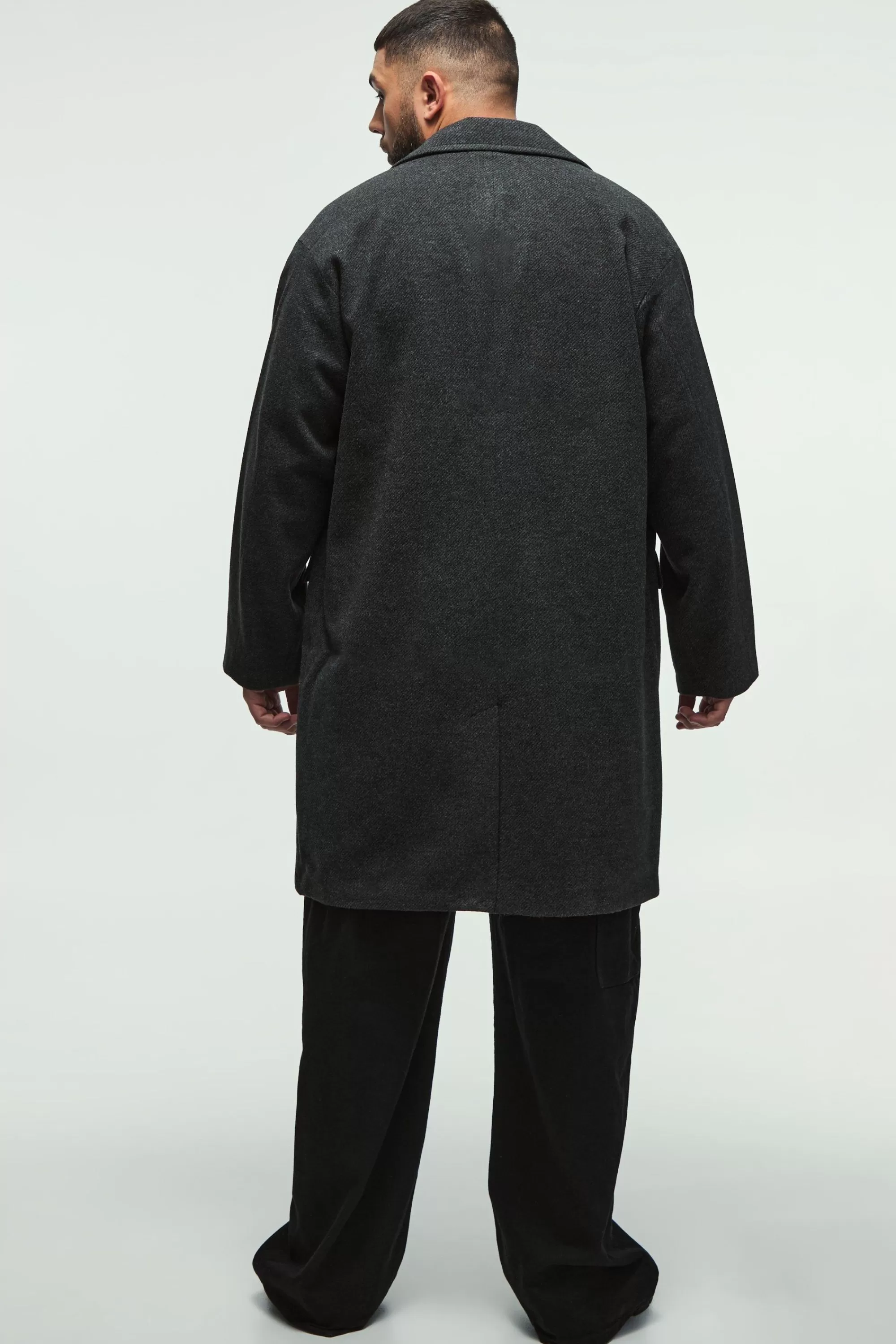 boohooMAN Plus Single Breasted Overcoat In | UK