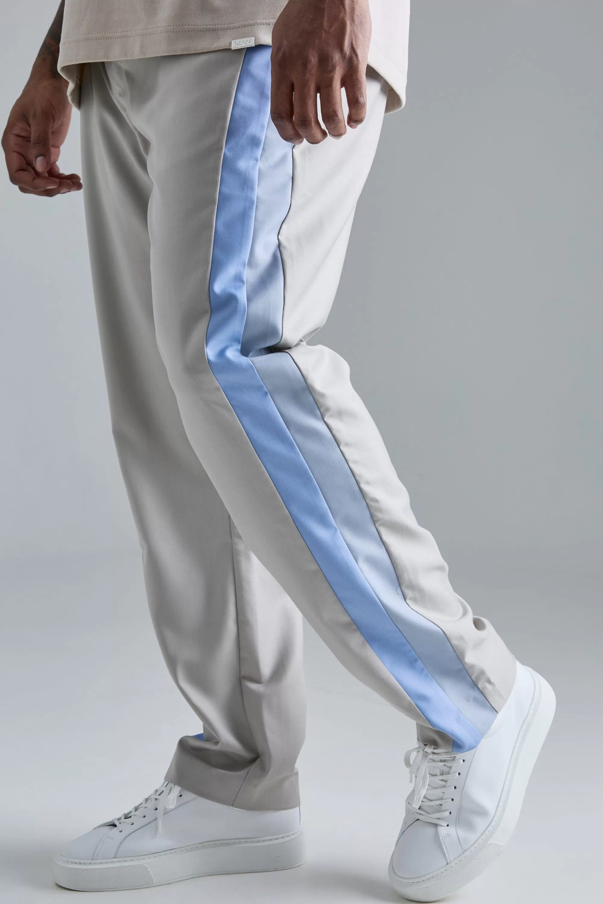 boohooMAN Plus Skinny Fit Colour Block Panel Suit Trouser | UK