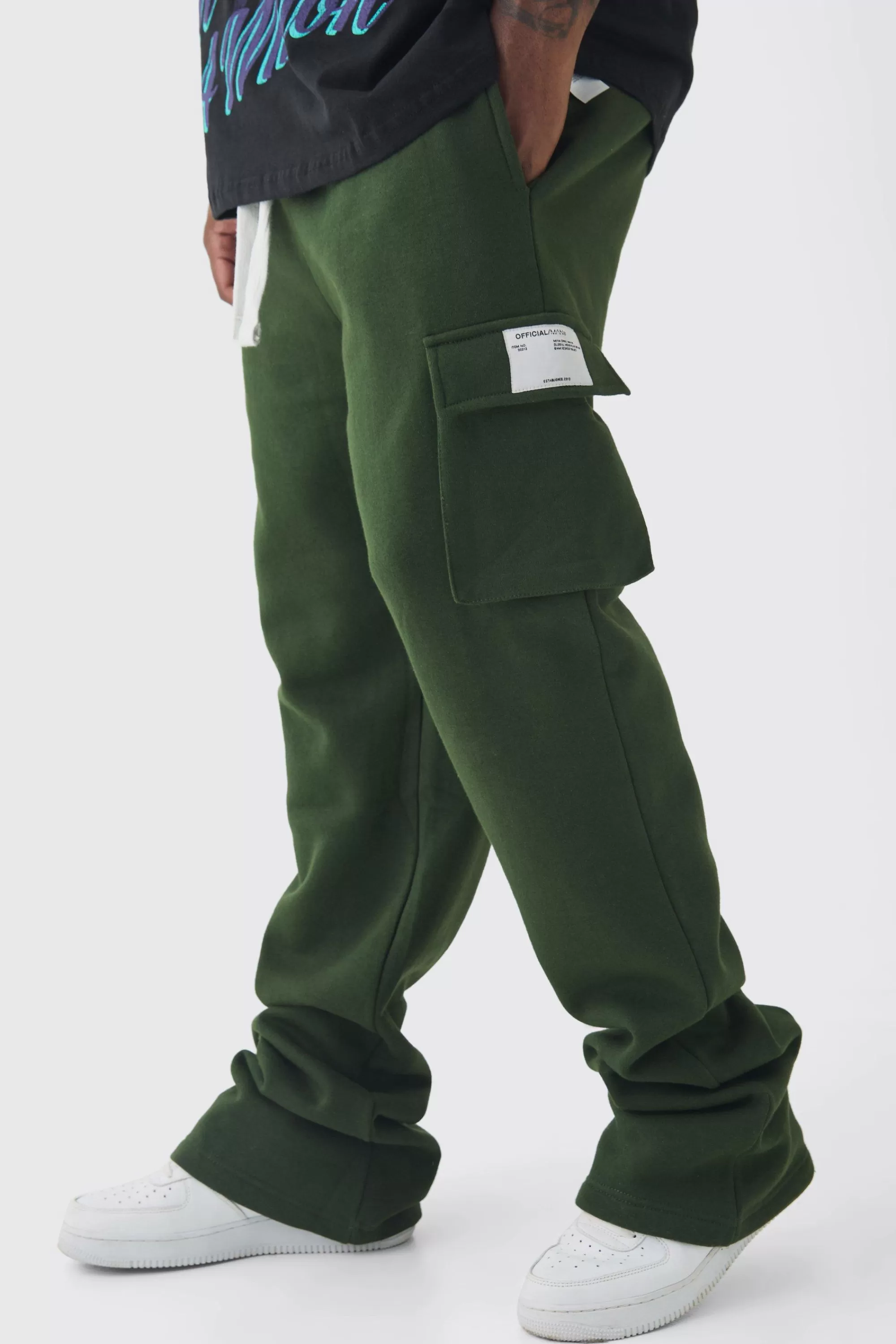 boohooMAN Plus Skinny Fit Extreme Stacked Woven Tab Cargo Jogger | UK