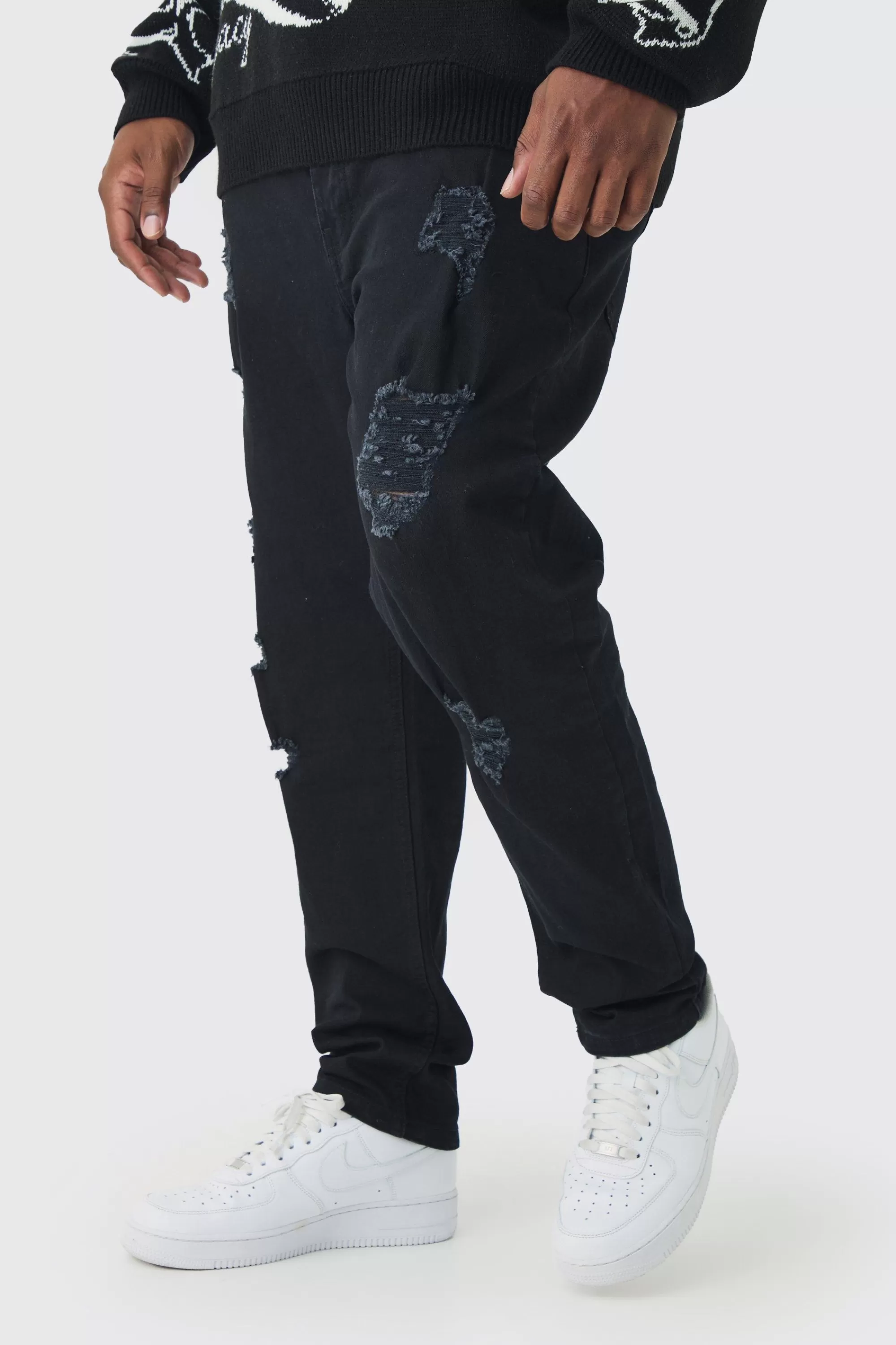 boohooMAN Plus Skinny Jeans With All Over Rips | UK