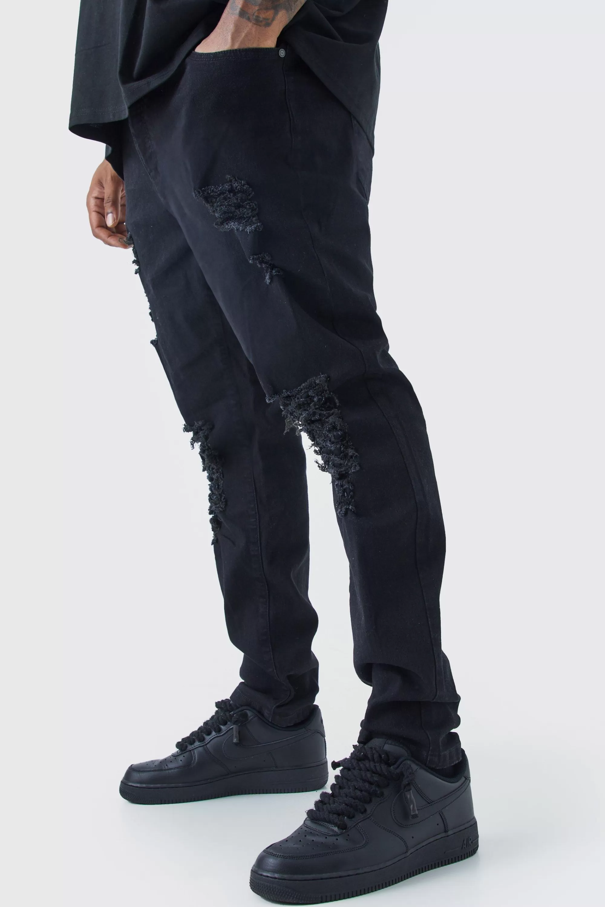 boohooMAN Plus Skinny Jeans With All Over Rips | UK