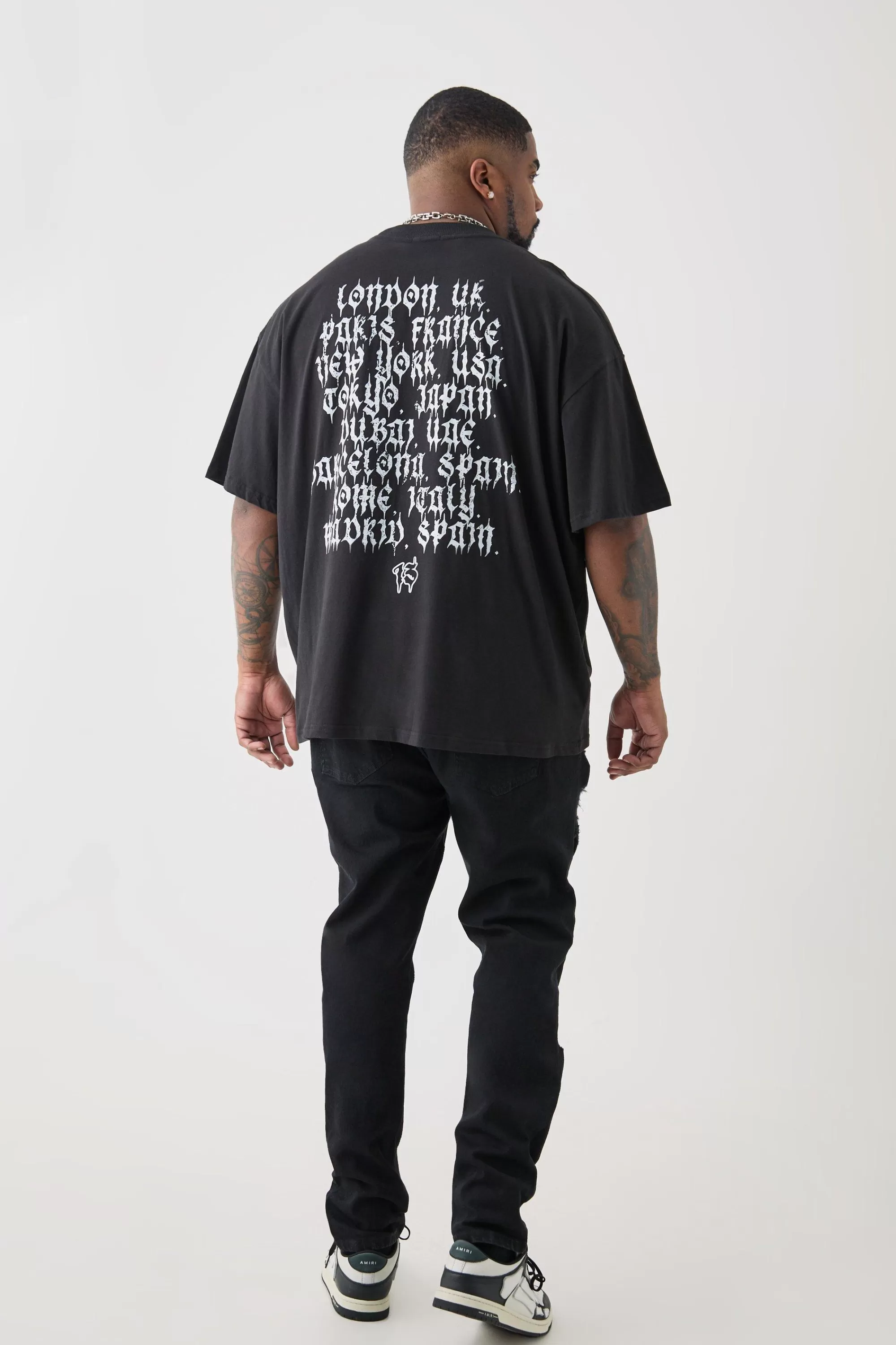boohooMAN Plus Skinny Stretch All Over Rip Jeans | UK