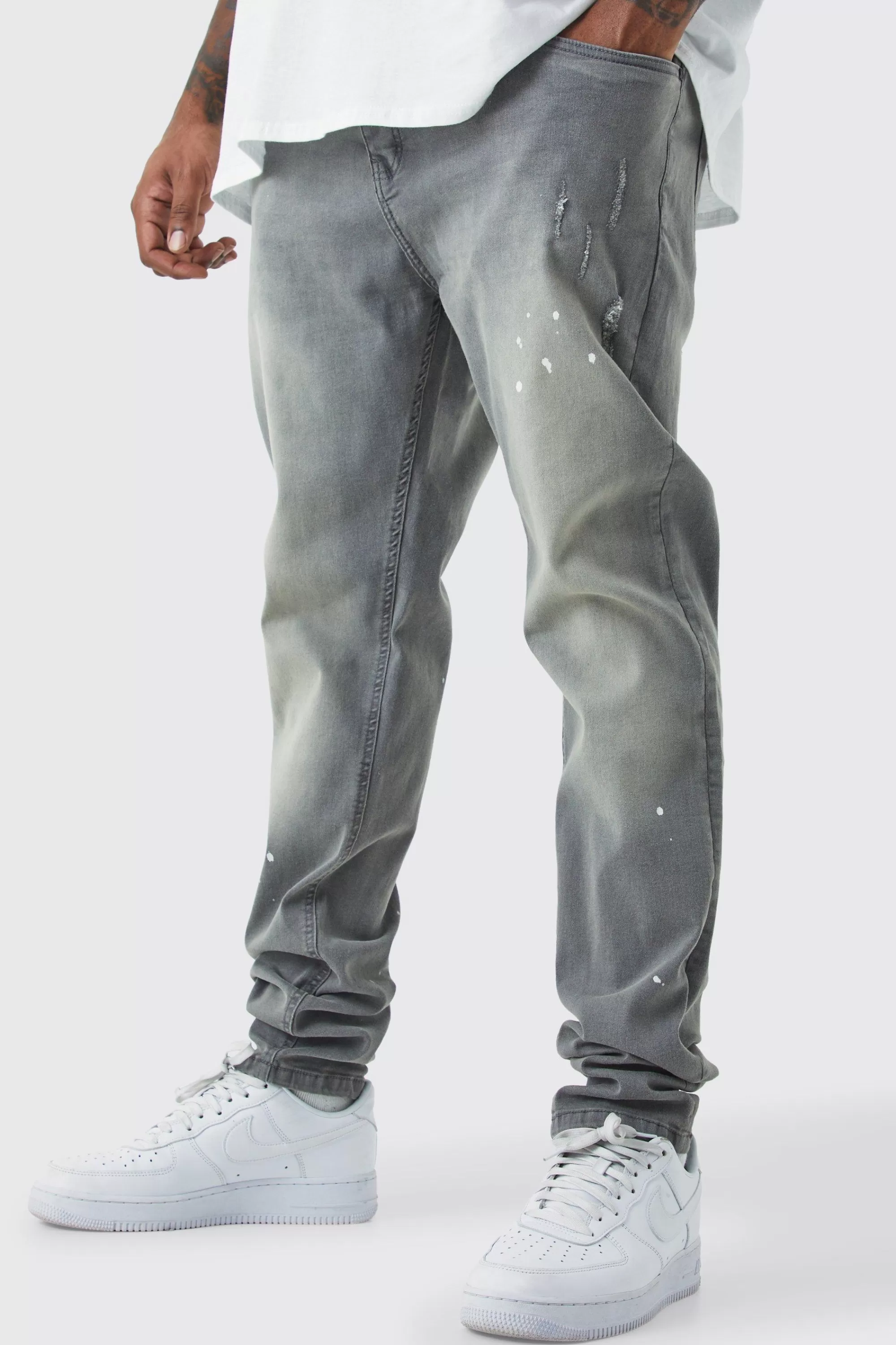 boohooMAN Plus Skinny Stretch Stacked Tinted Jeans | UK