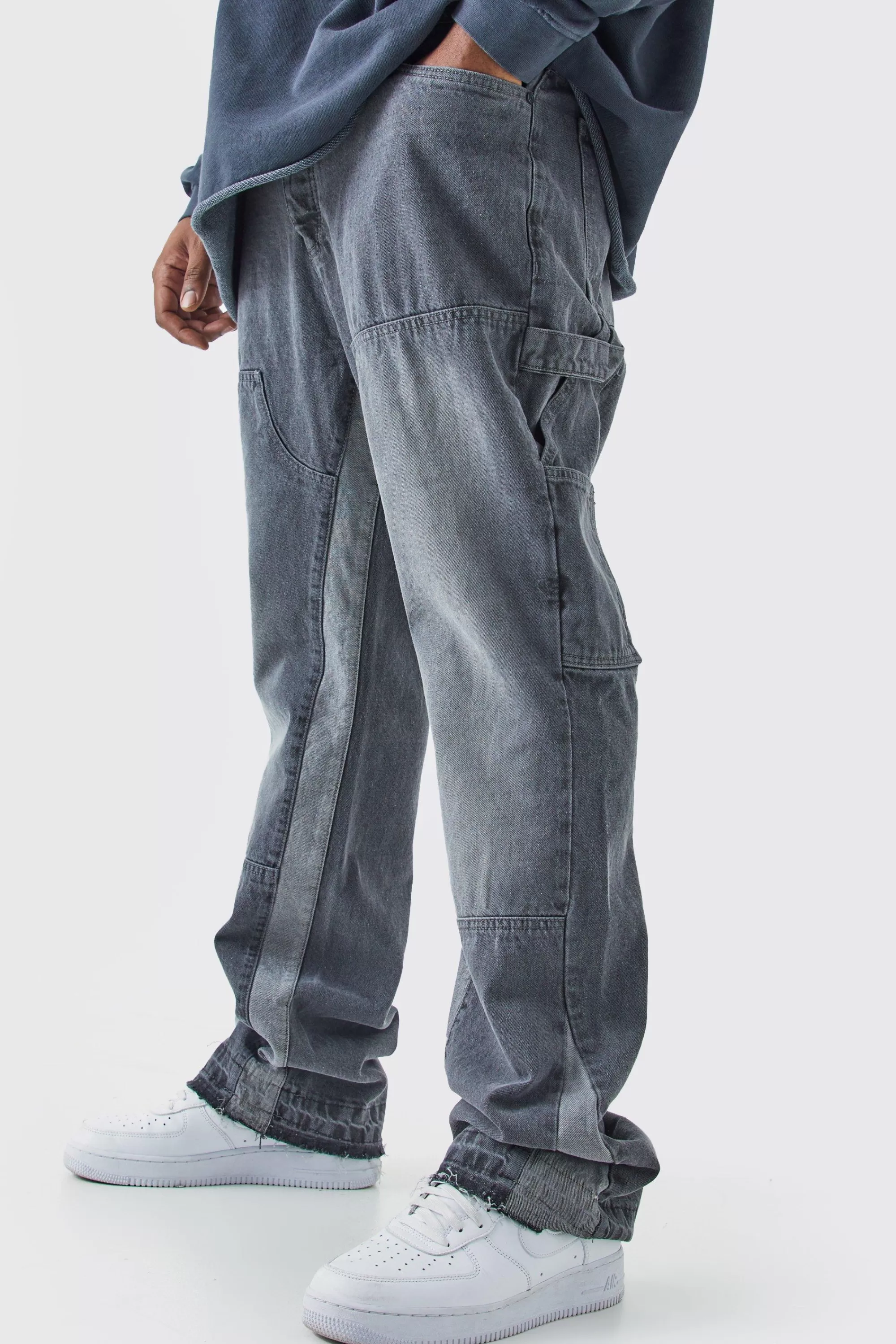 boohooMAN Plus Slim Rigid Flare Gusset Jeans | UK