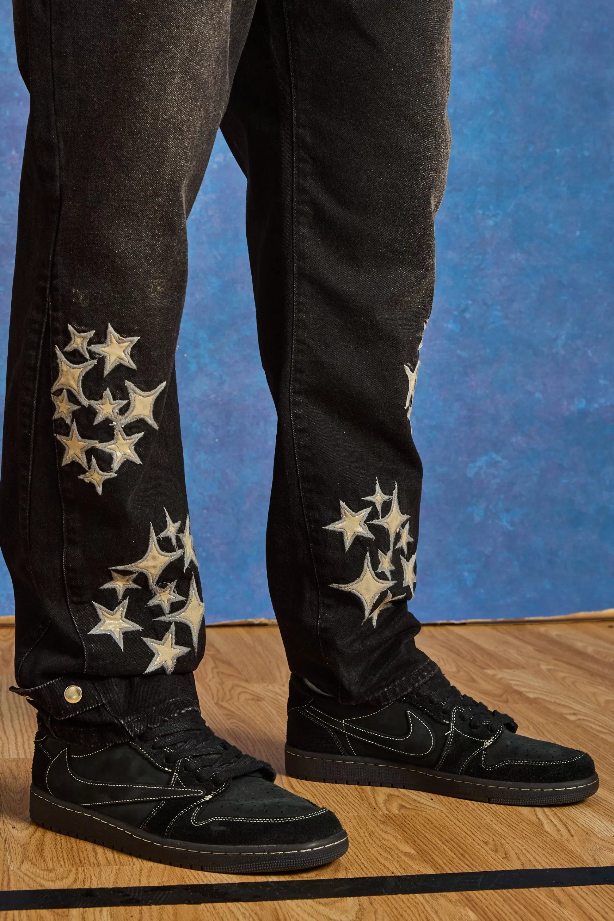 boohooMAN Plus Slim Rigid Pu Star Applique Gusset Jeans | UK