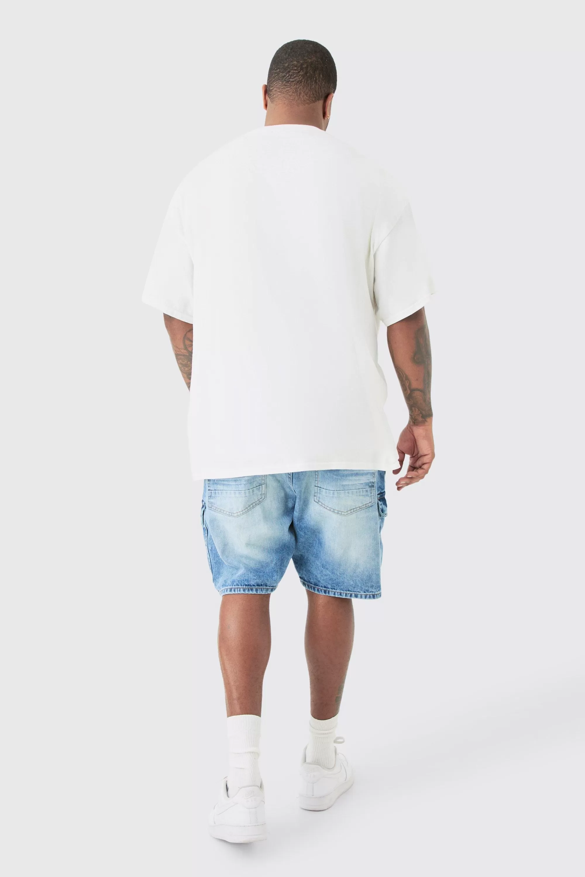 boohooMAN Plus Straight Fit Biker Denim Shorts | UK