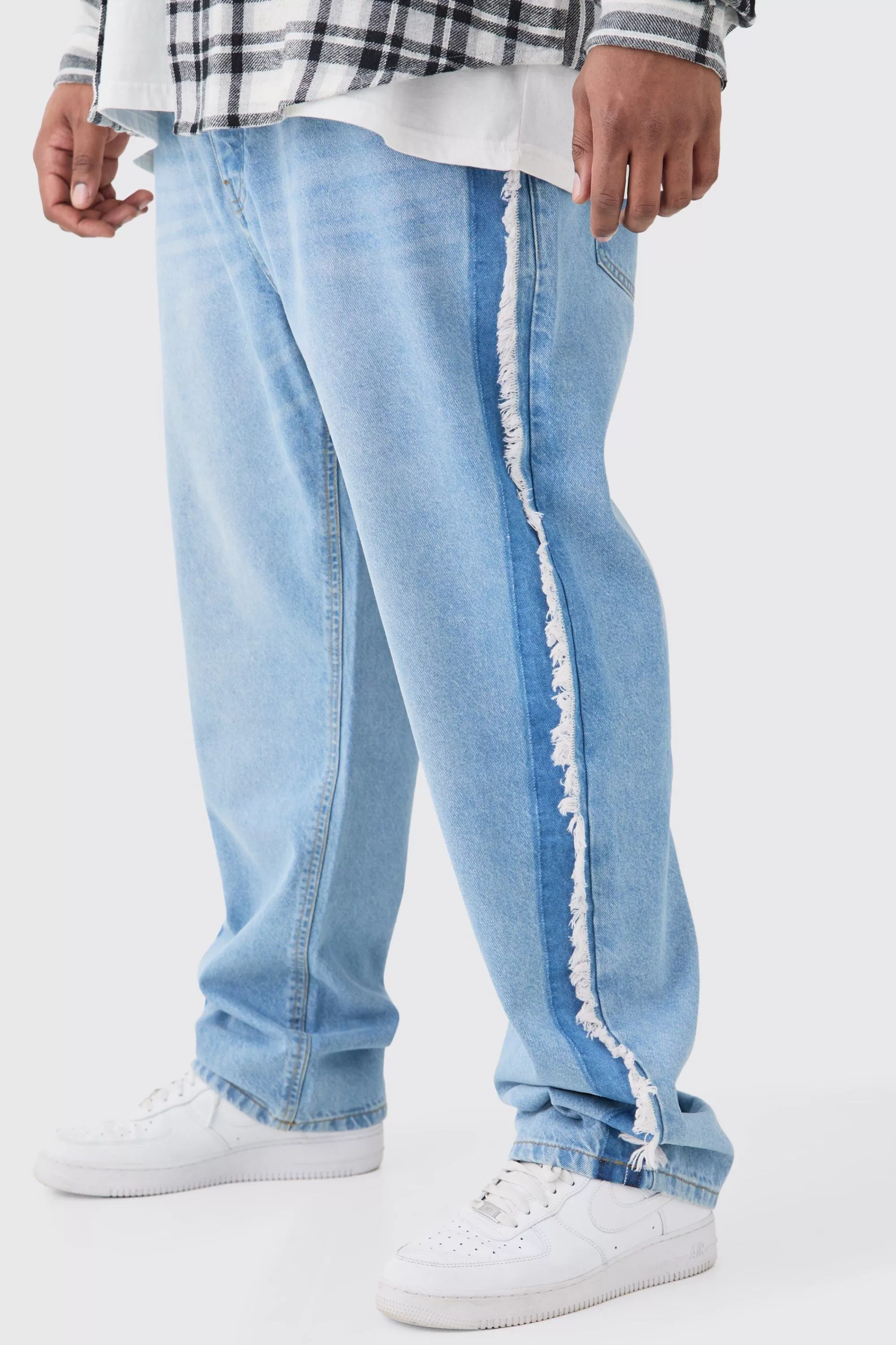 boohooMAN Plus Straight Fit Frayed Hem Jean | UK