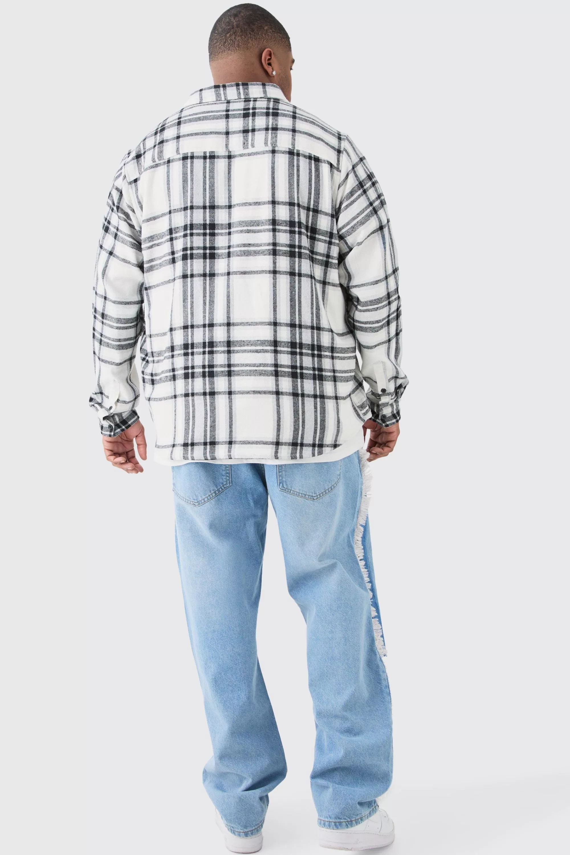 boohooMAN Plus Straight Fit Frayed Hem Jean | UK