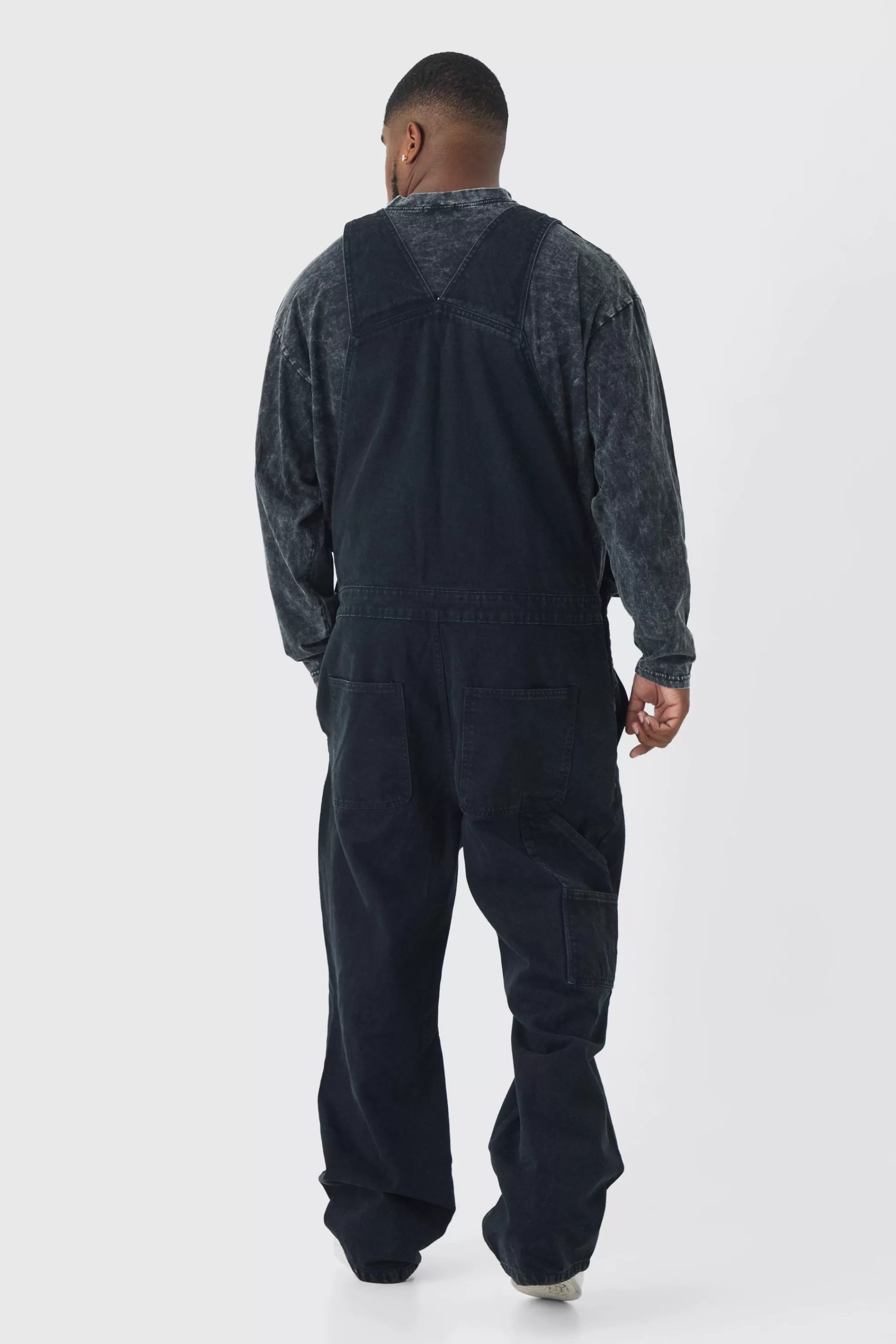 boohooMAN Plus Straight Leg Distressed Dungaree | UK