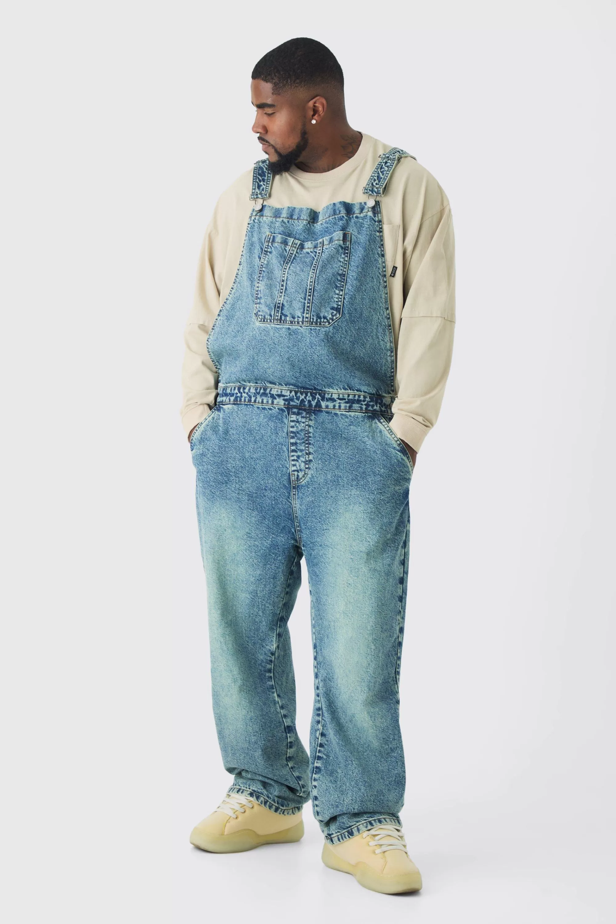 boohooMAN Plus Straight Leg Dungaree | UK