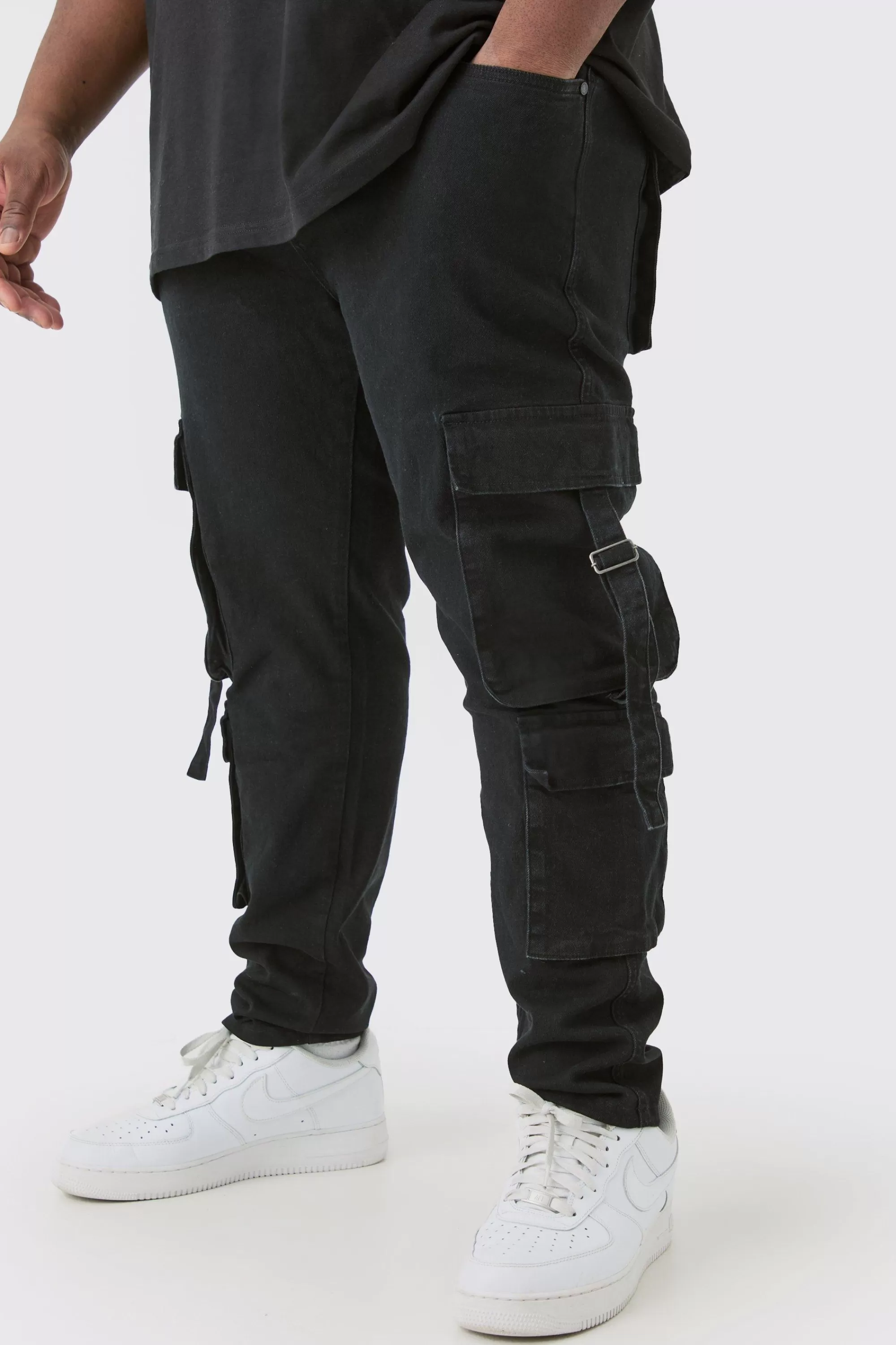 boohooMAN Plus Stretch Skinny Cargo Pocket Detail Jean In | UK