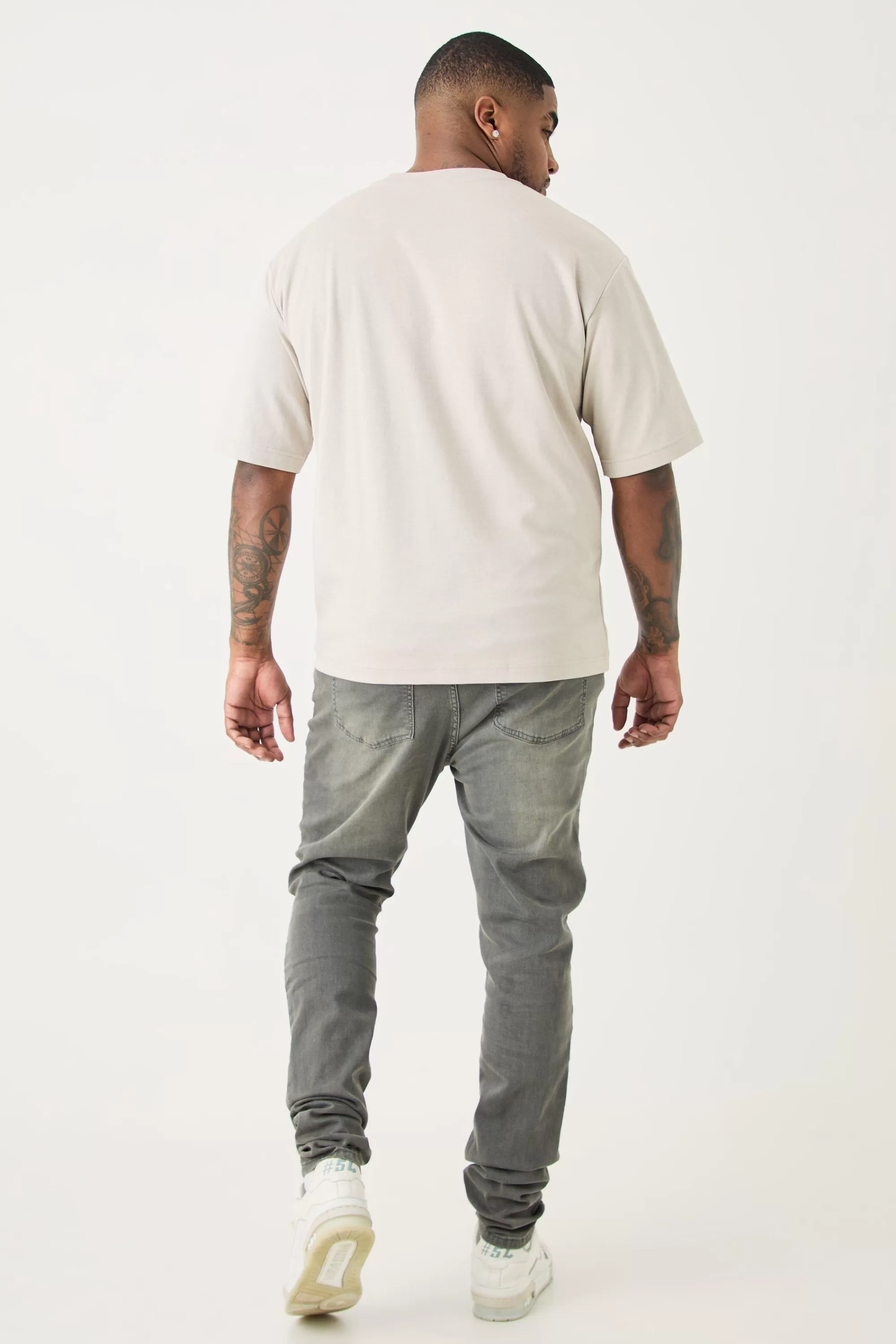 boohooMAN Plus Super Skinny Stretch Multi Rip Stacked Jeans | UK