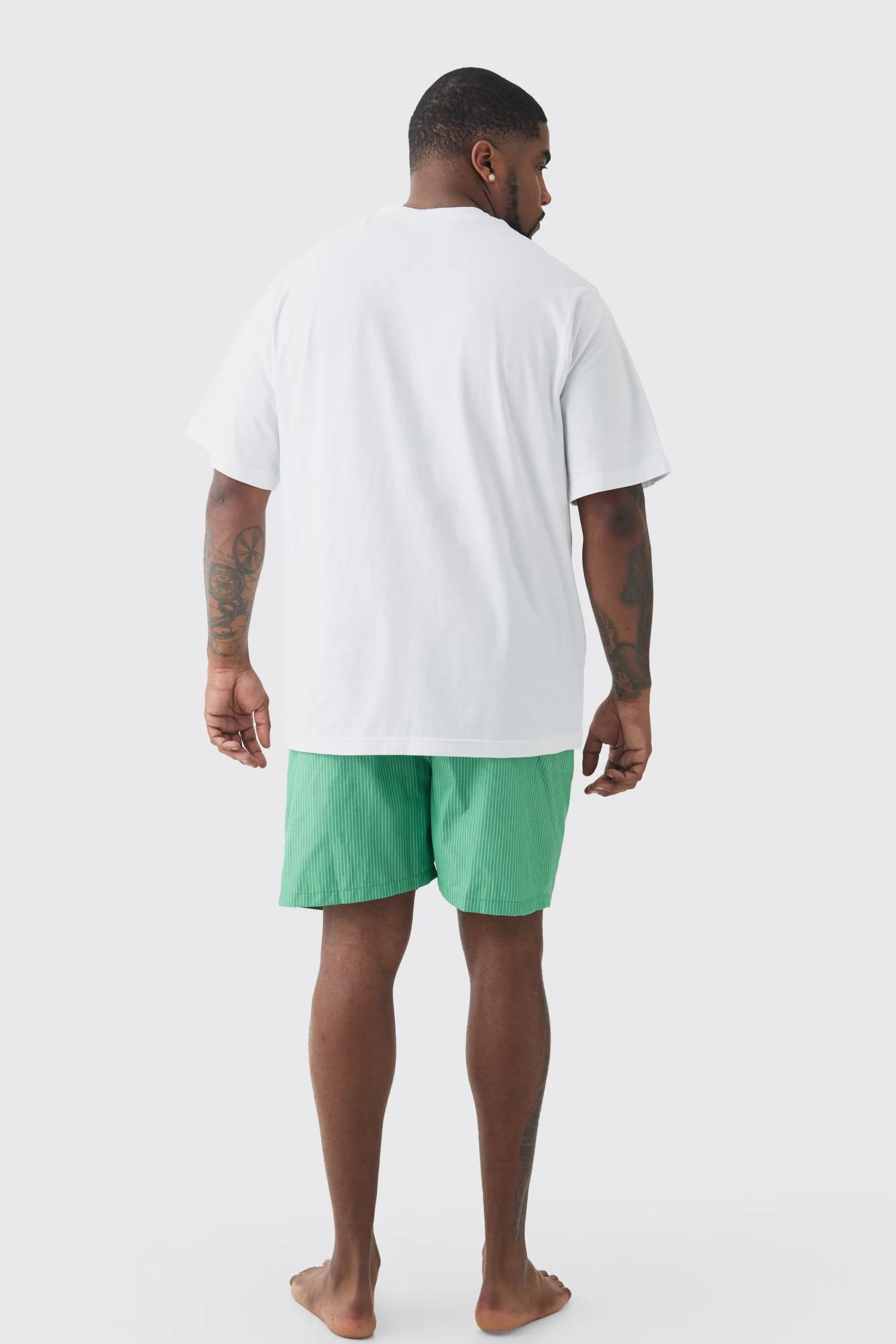 boohooMAN Plus T-shirt & Short Stripe Lounge Set | UK