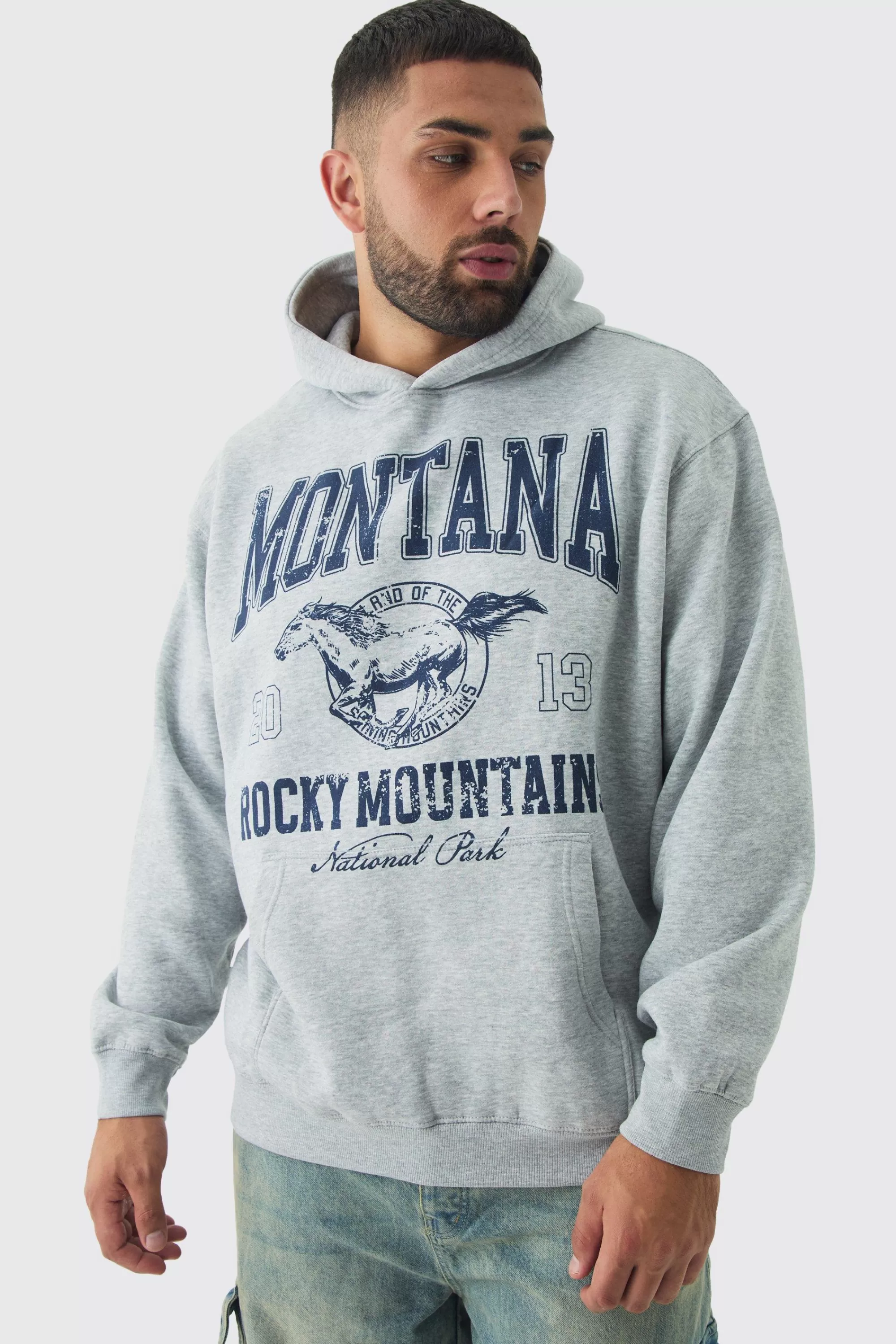 boohooMAN Plus Western Varsity Oversized Hoodie | UK