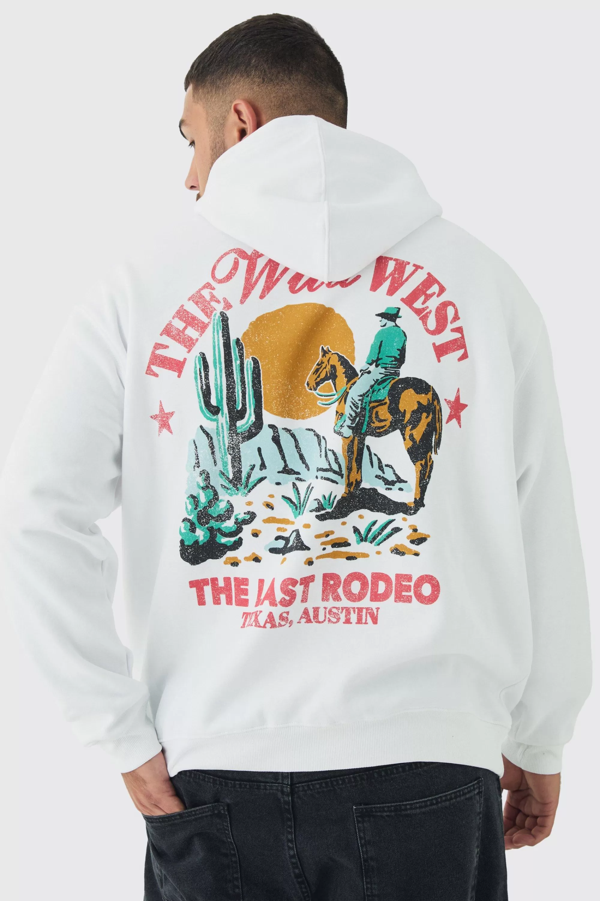 boohooMAN Plus Wild West Back Printed Oversized Hoodie | UK