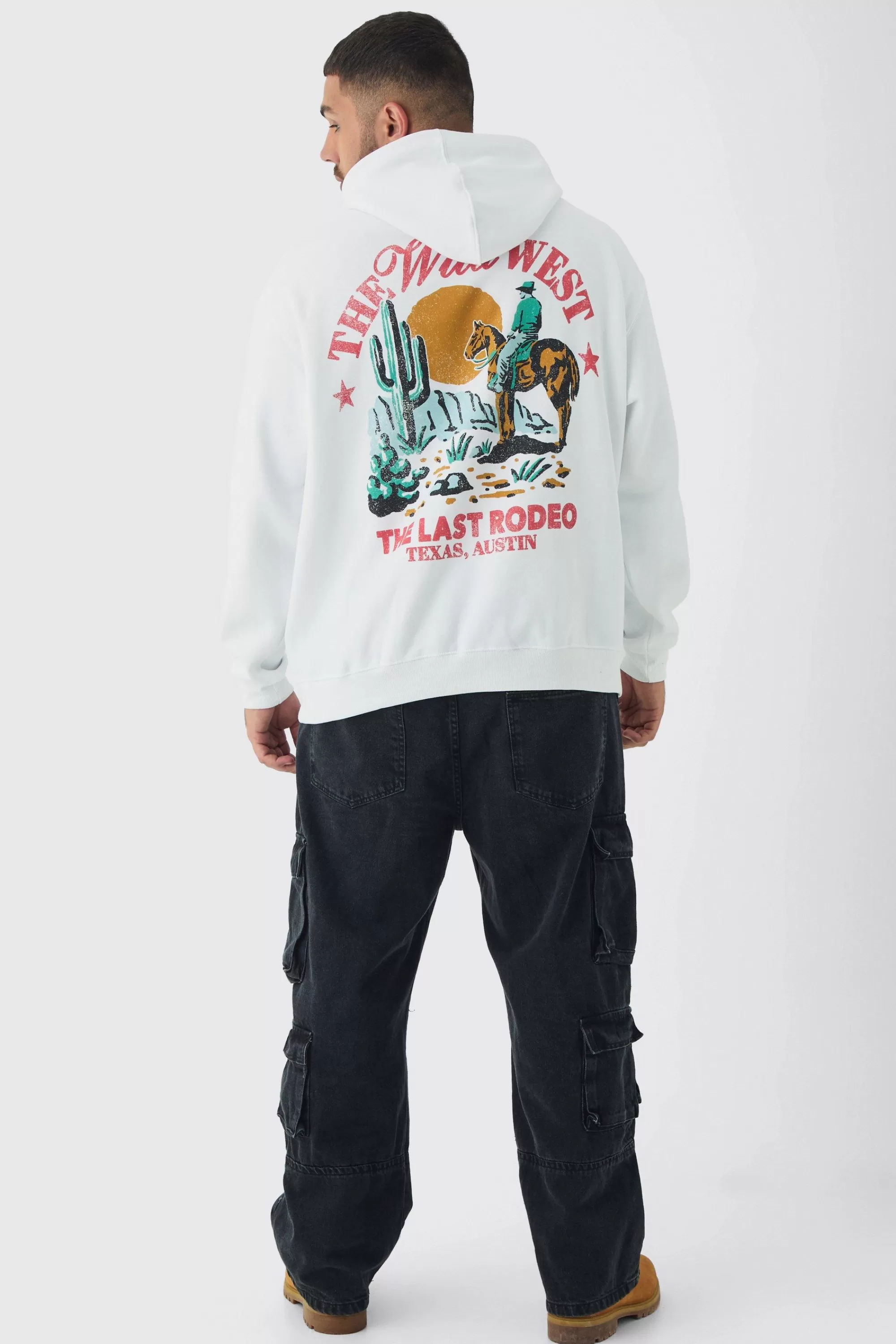 boohooMAN Plus Wild West Back Printed Oversized Hoodie | UK