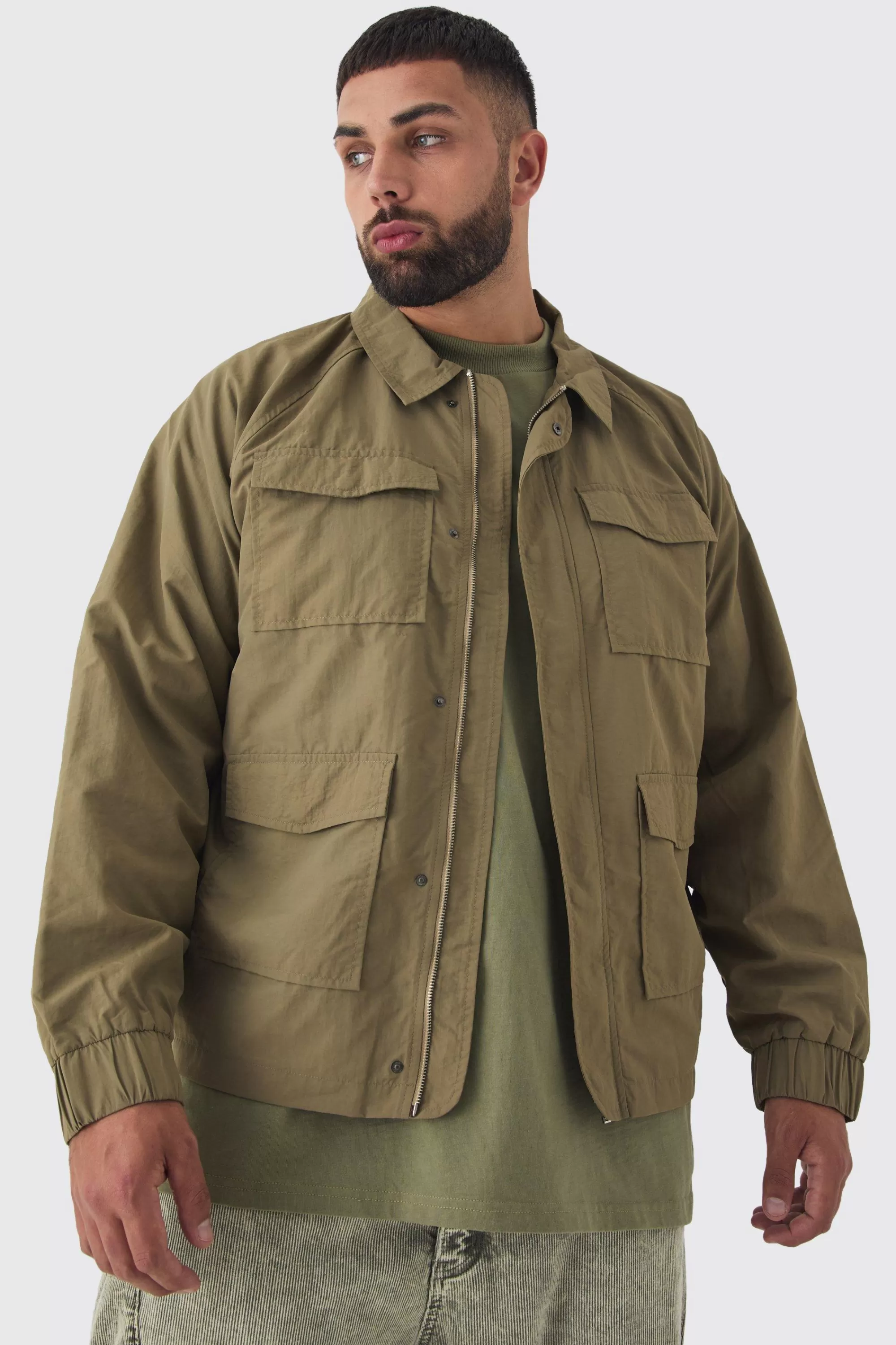 boohooMAN Plus Zip Up Lightweight Field Jacket | UK