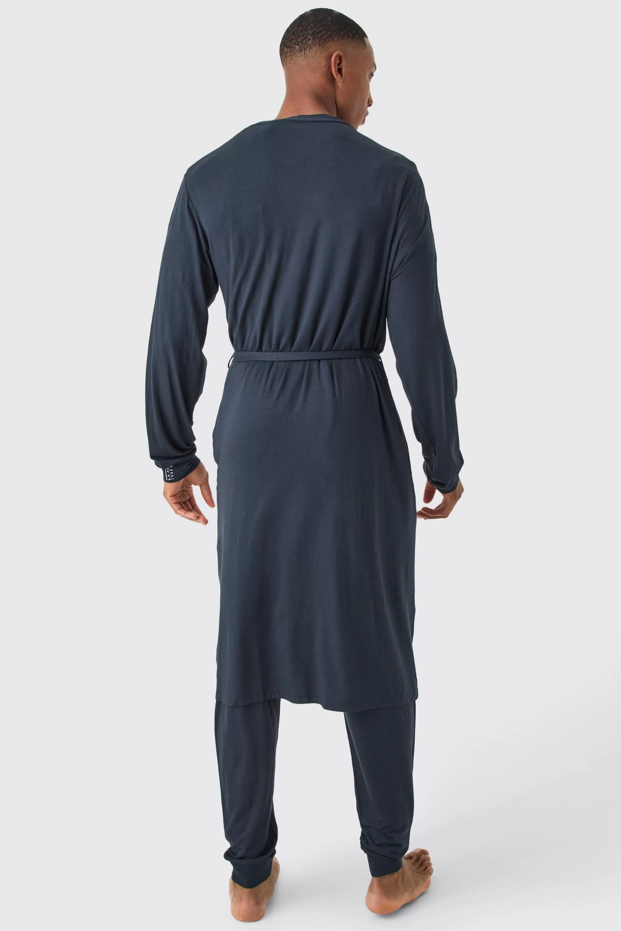 boohooMAN Premium Modal Mix Relaxed Robe, T-shirt & Lounge Bottom Set | UK