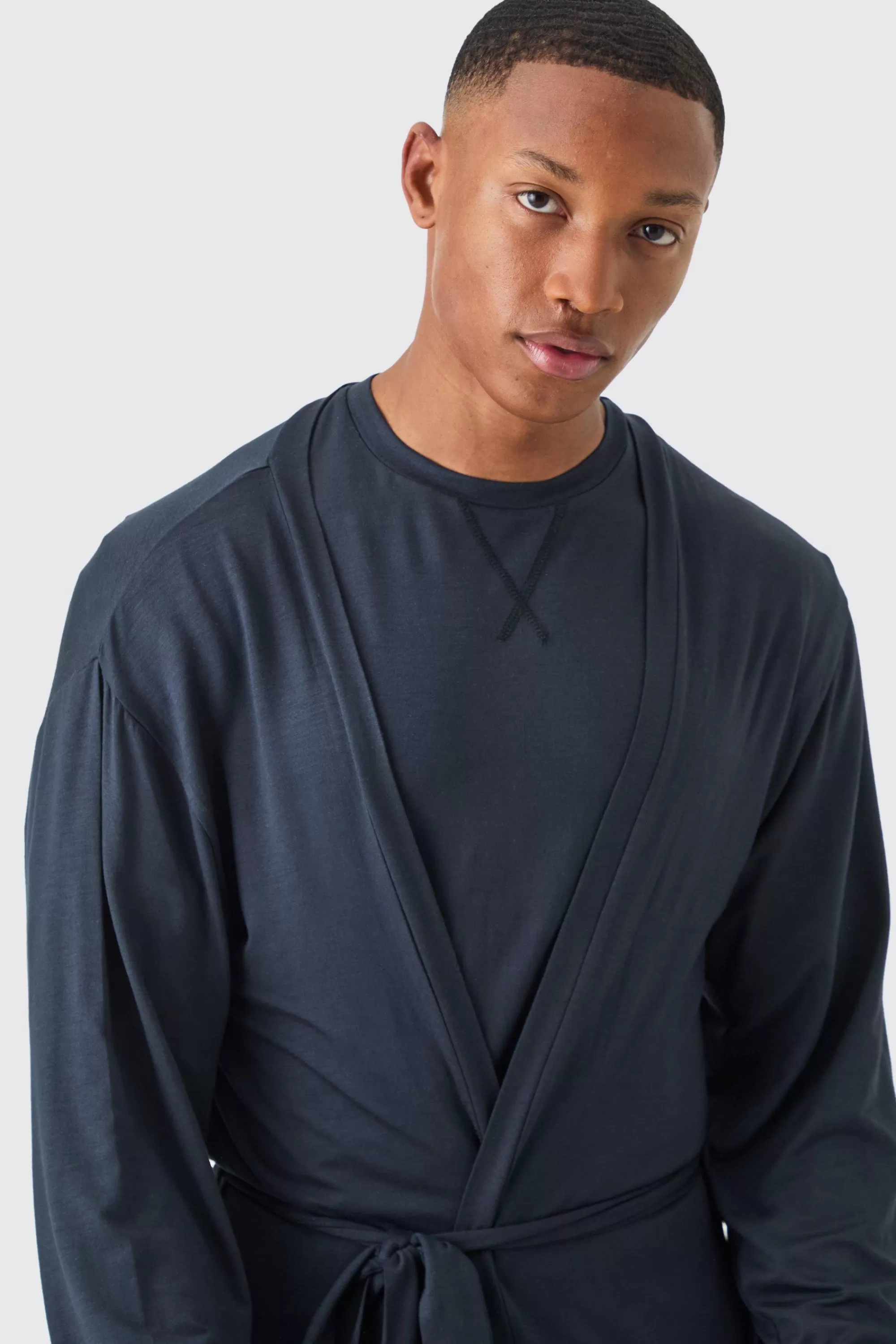boohooMAN Premium Modal Mix Relaxed Robe, T-shirt & Lounge Bottom Set | UK