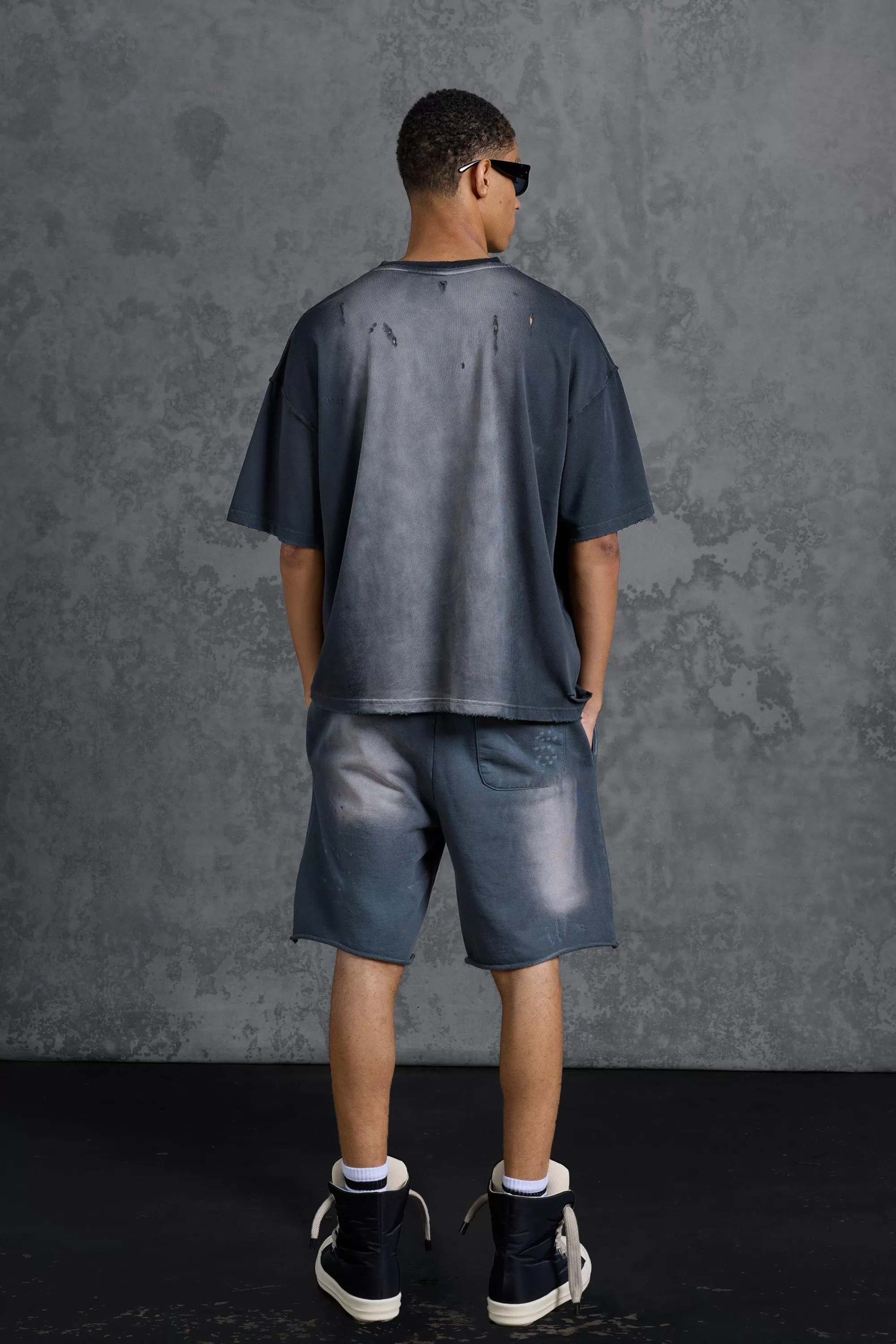 boohooMAN P-Star Loose Fit Washed Jersey Shorts With Distressing | UK