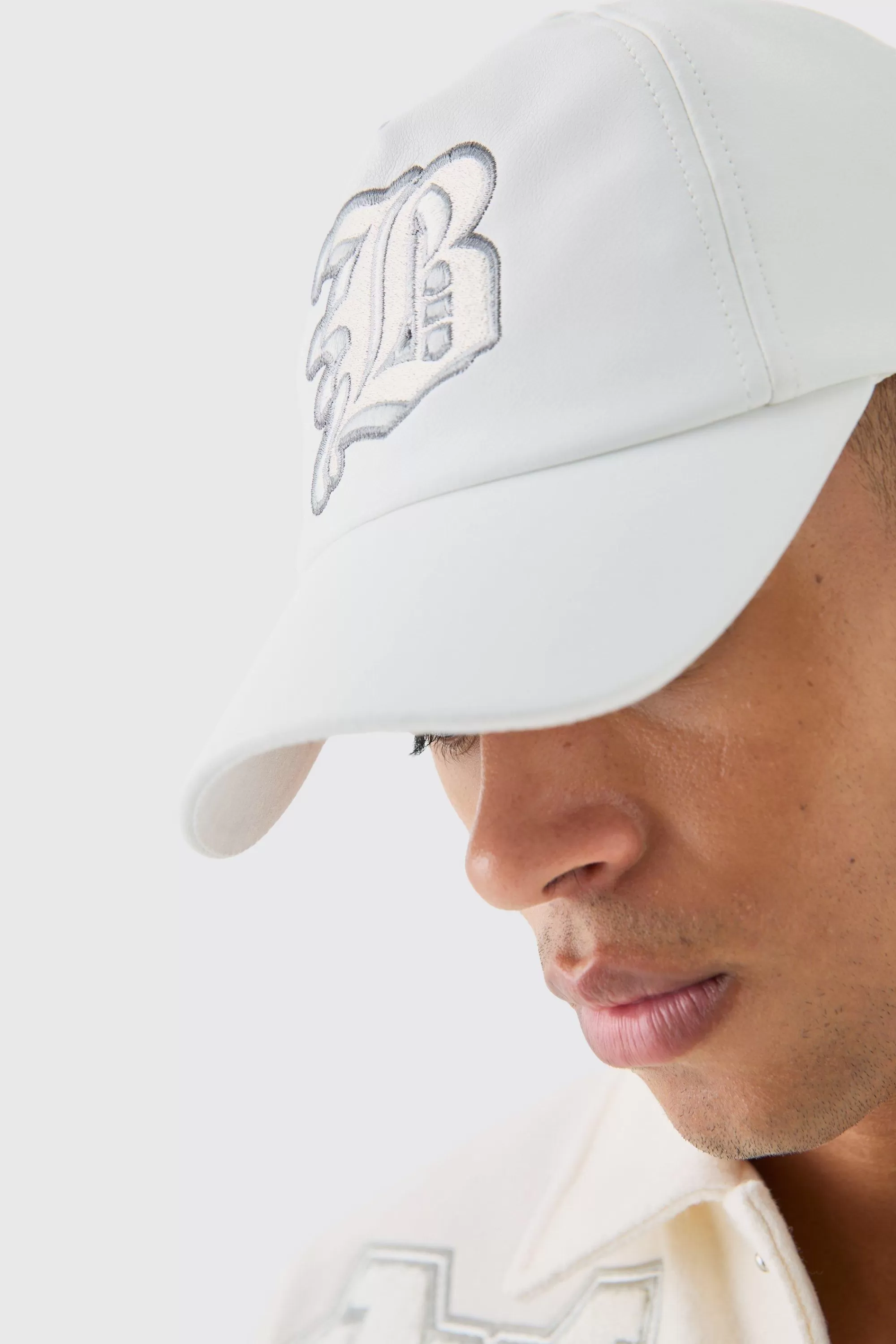boohooMAN PU Applique Cap In | UK