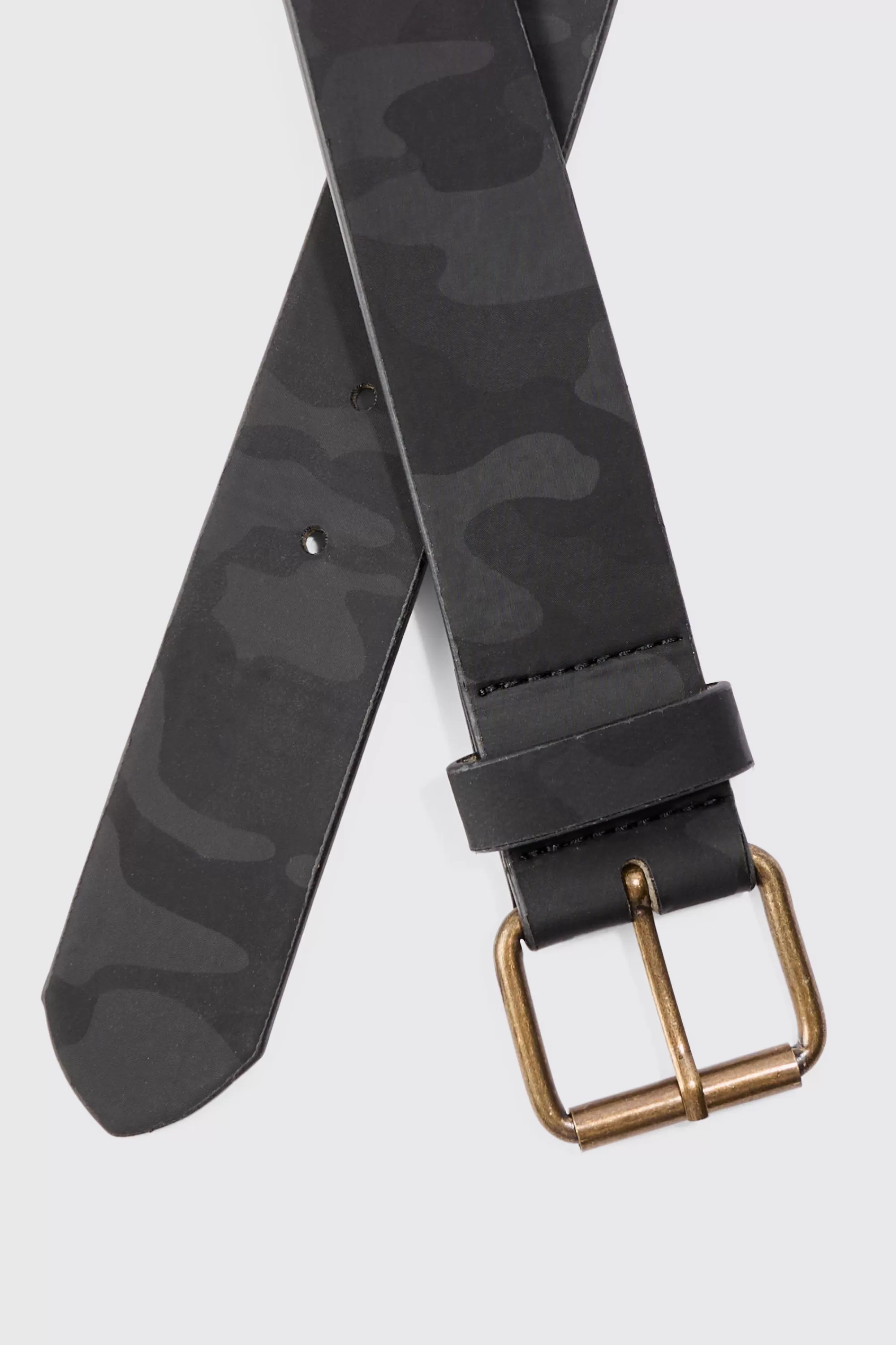 boohooMAN PU Camo Belt In | UK