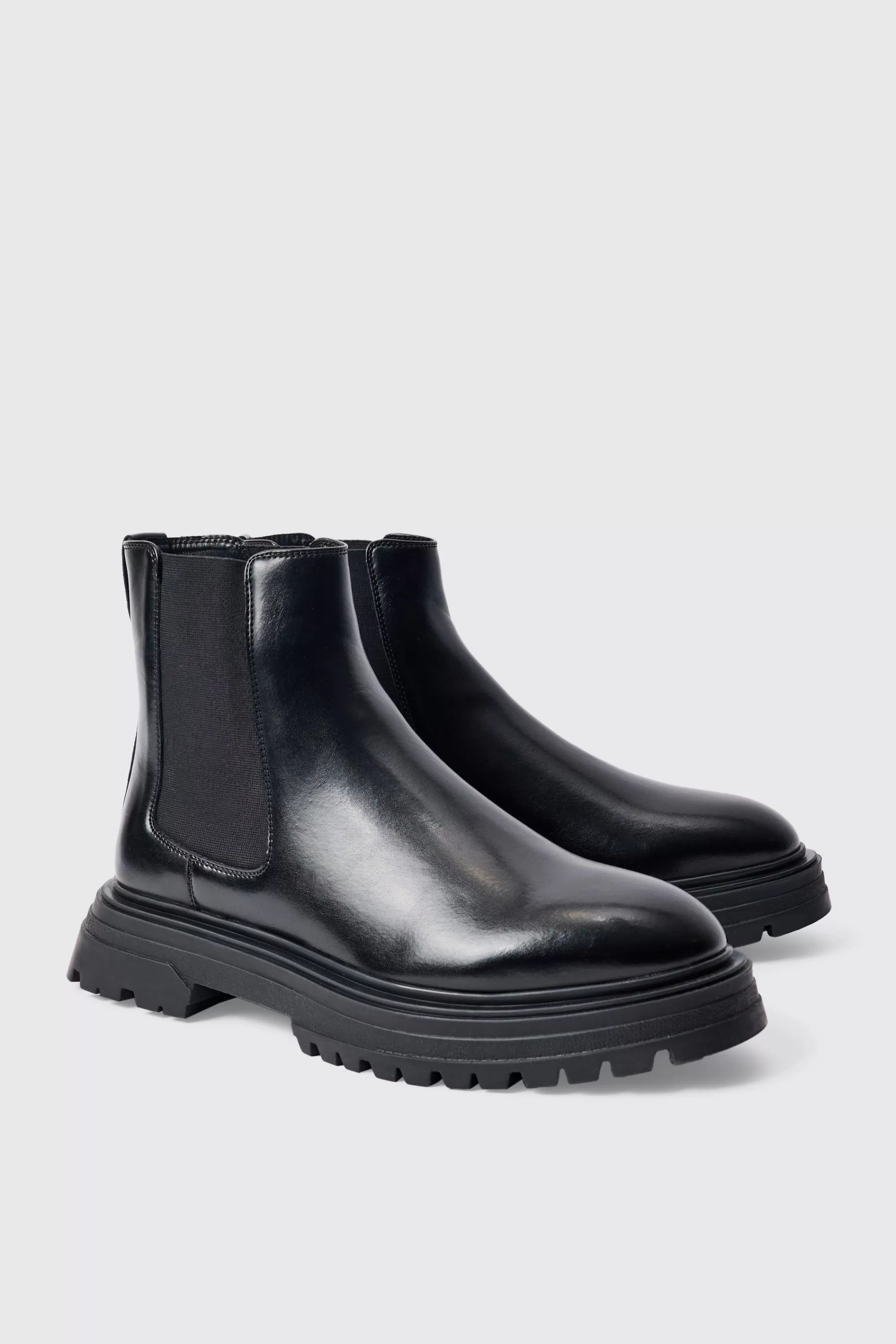 boohooMAN PU Chunky Sole Chelsea Boot In | UK