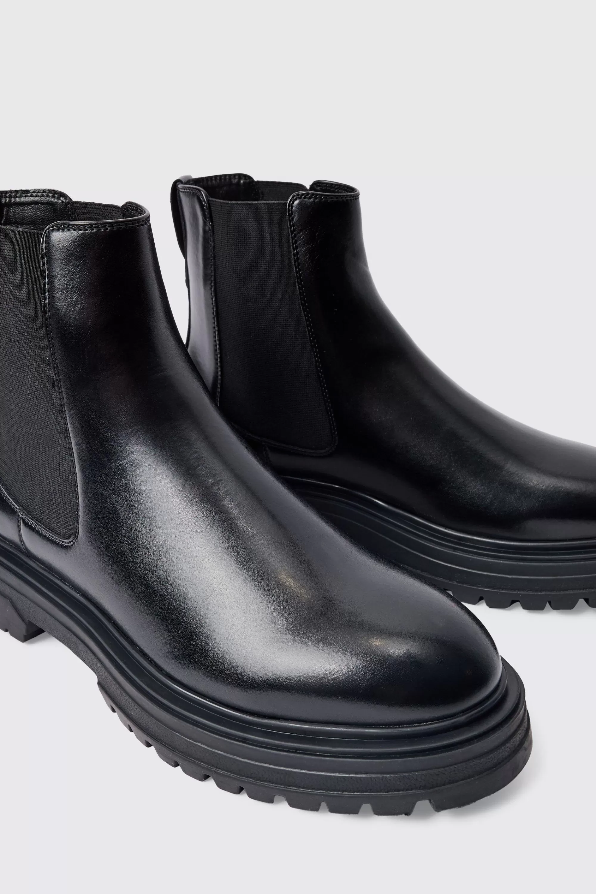boohooMAN PU Chunky Sole Chelsea Boot In | UK