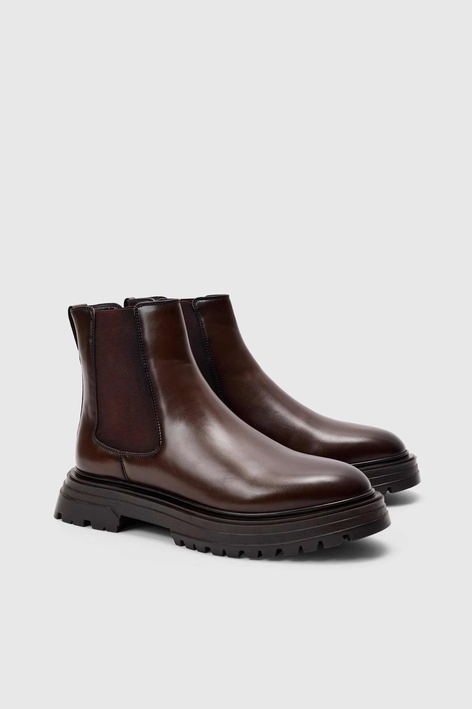 boohooMAN PU Chunky Sole Chelsea Boot In | UK