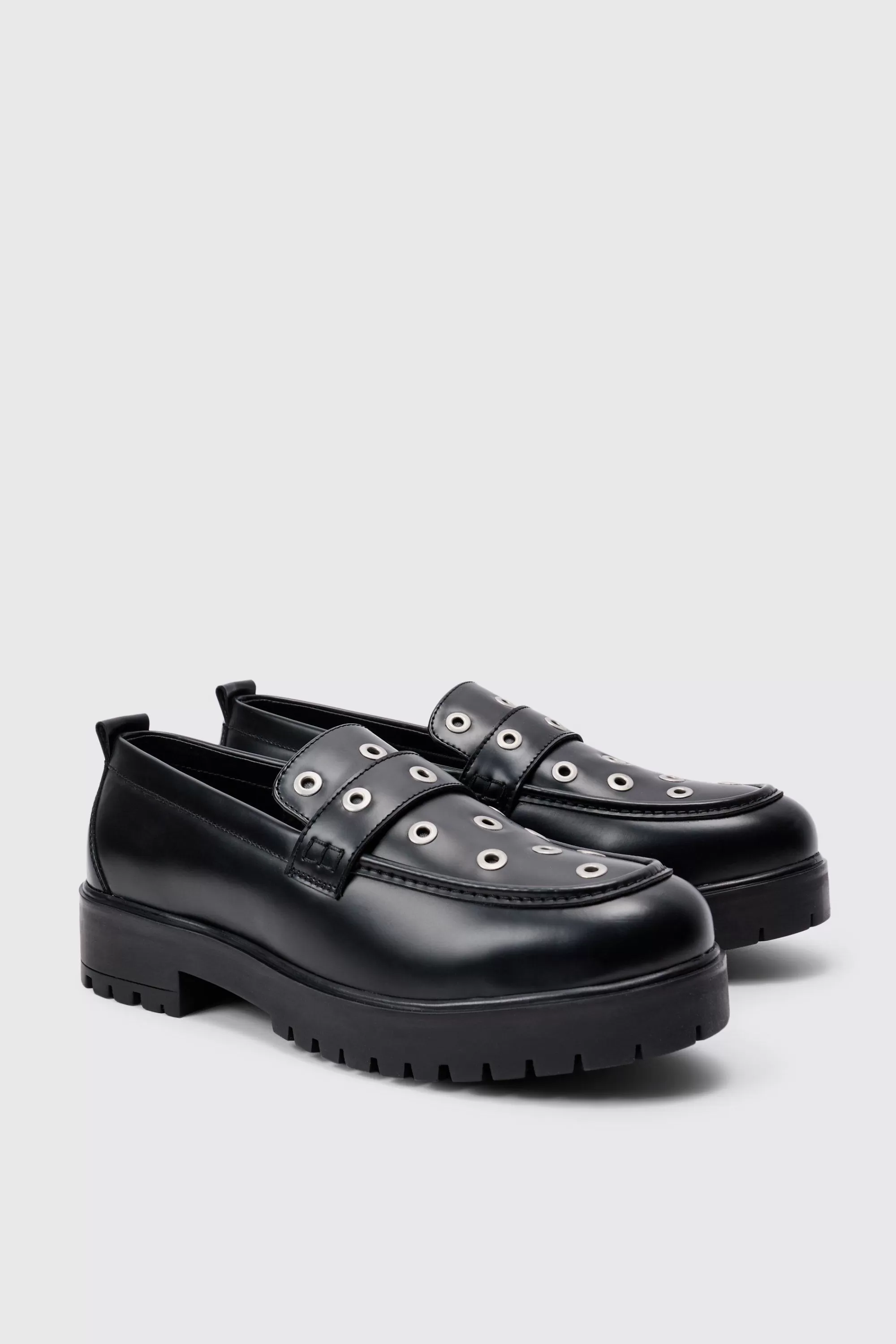 boohooMAN Pu Loafer With Eyelet Detail In | UK