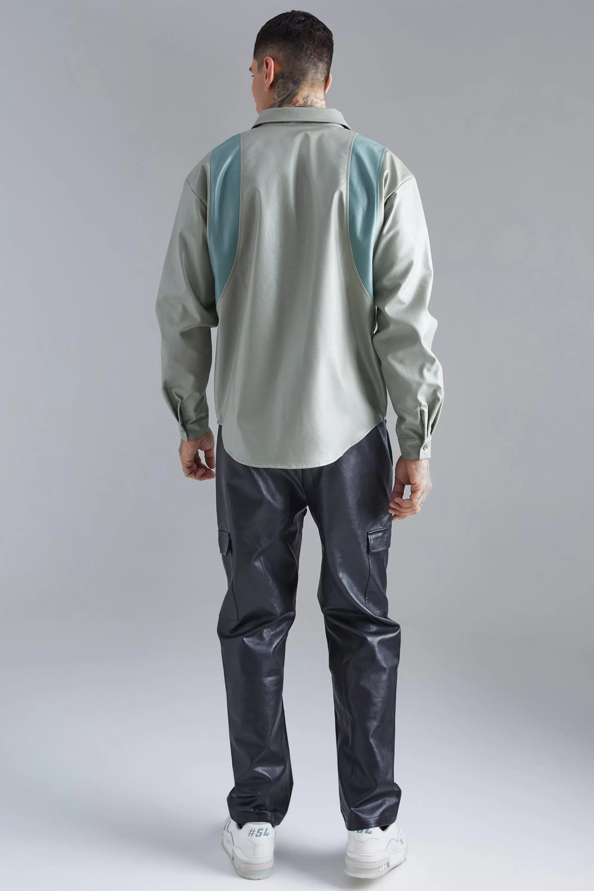 boohooMAN Pu Panel Detail Overshirt | UK
