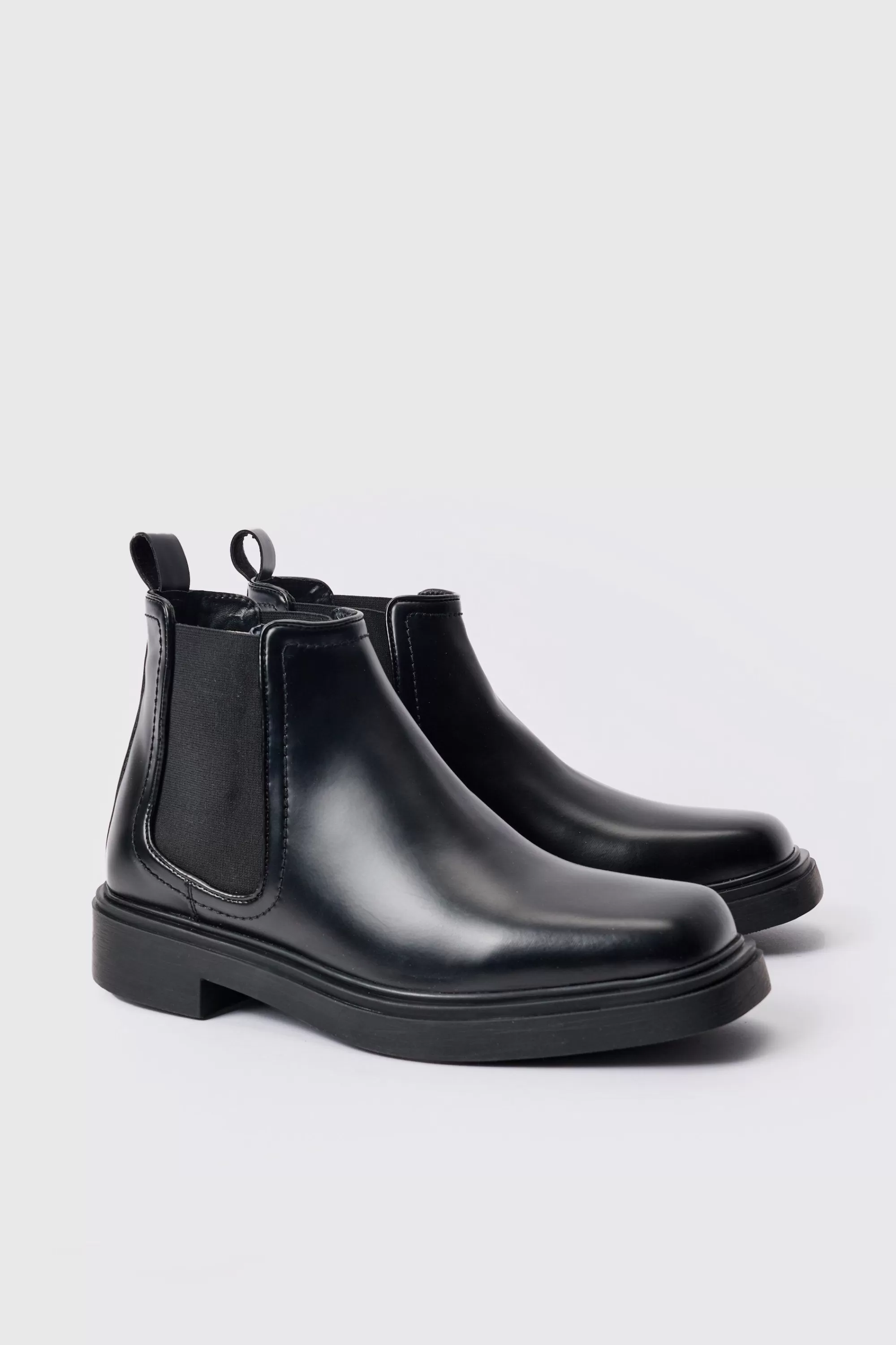 boohooMAN PU Square Toe Chelsea Boot In | UK